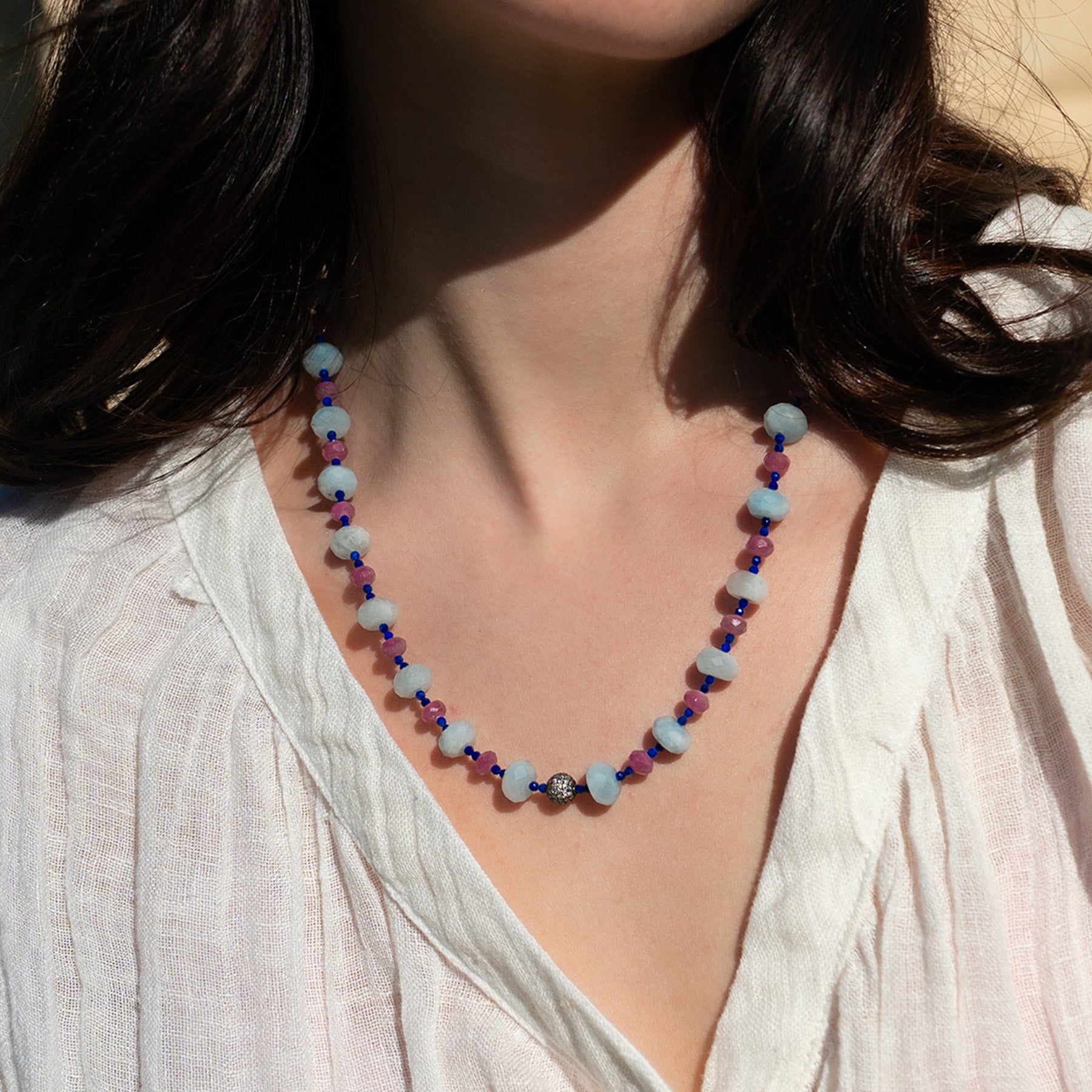 Aquamarine, Ruby & Lapis Necklace