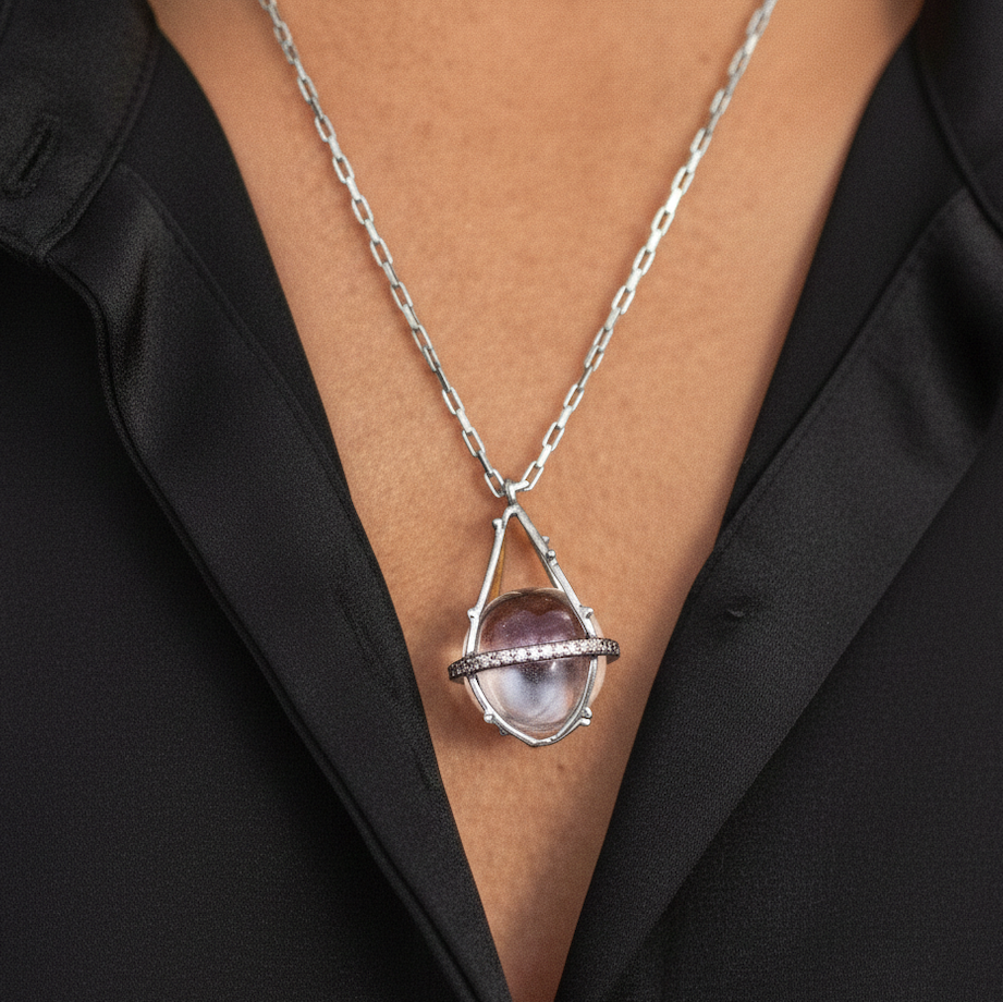 Diamond & Silver Crystal Ball Necklace - Pool of Light