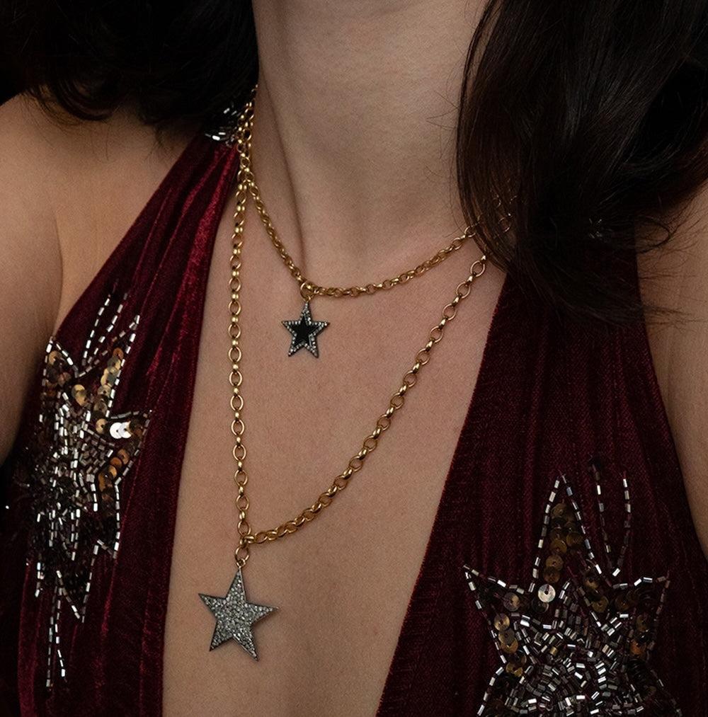 Diamond & Black Enamel Chunky Star Necklace