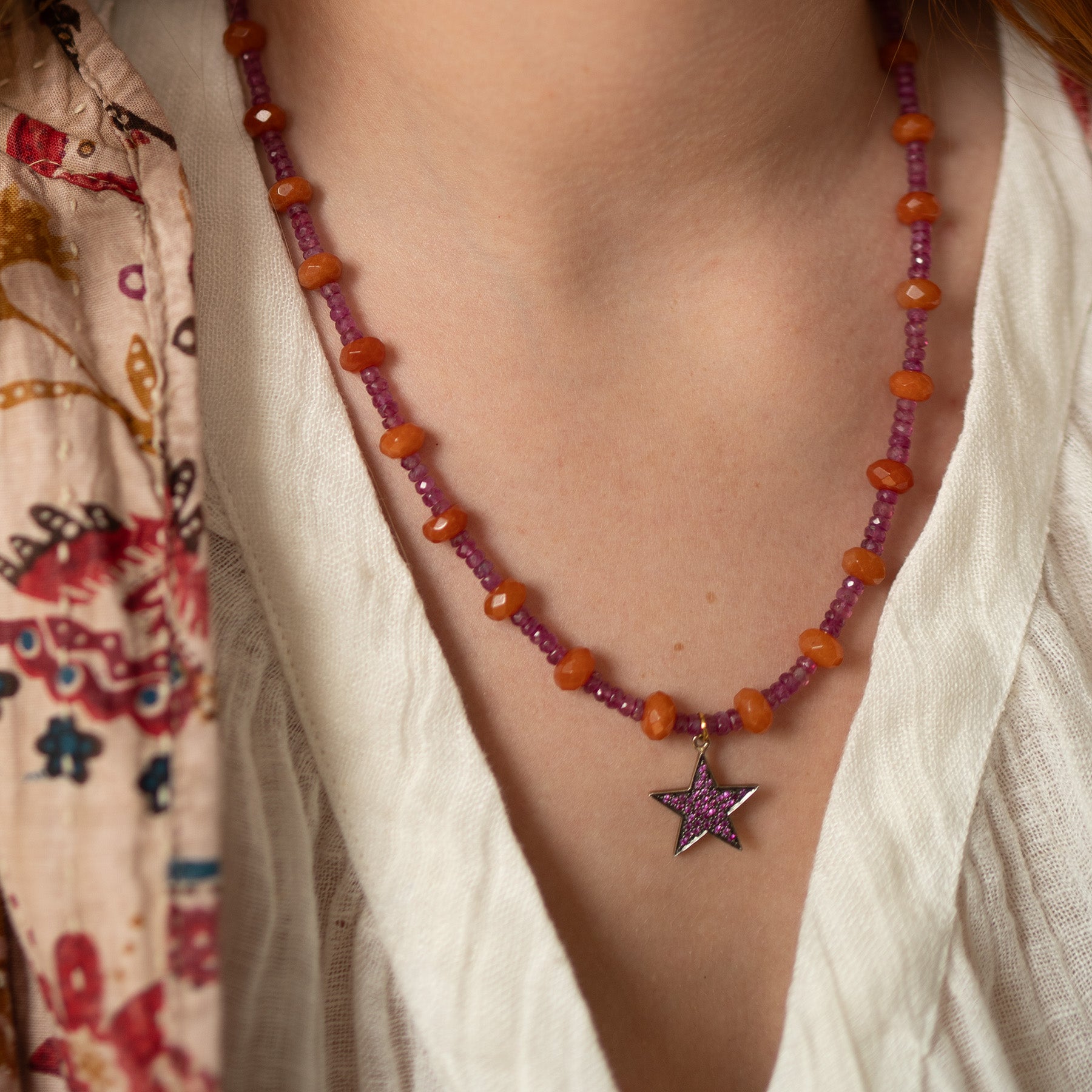 Ruby & Carnelian Chunky Star Necklace