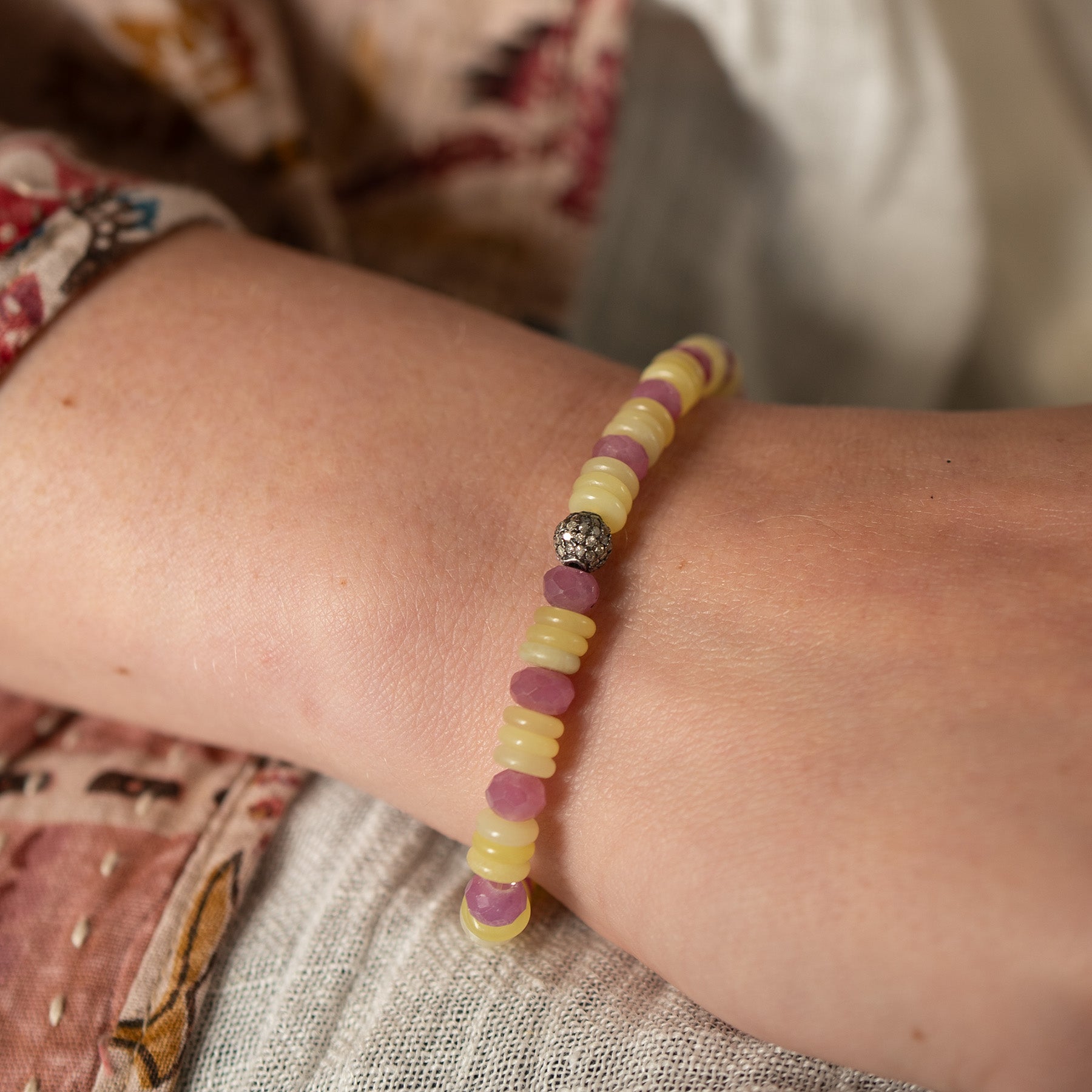 Ruby & Vintage Glass Bracelet