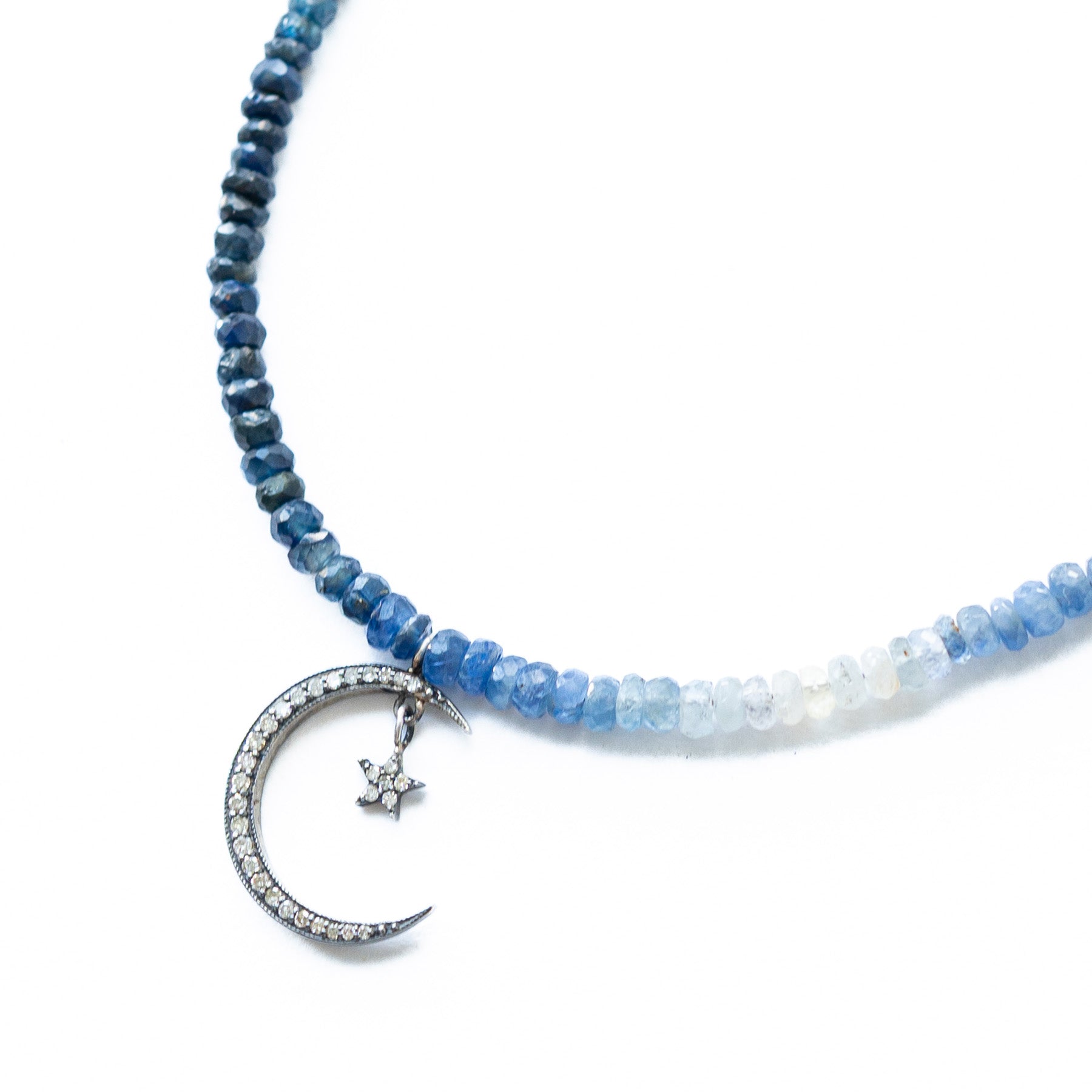 Graduated Sapphire Moon & Star Necklace