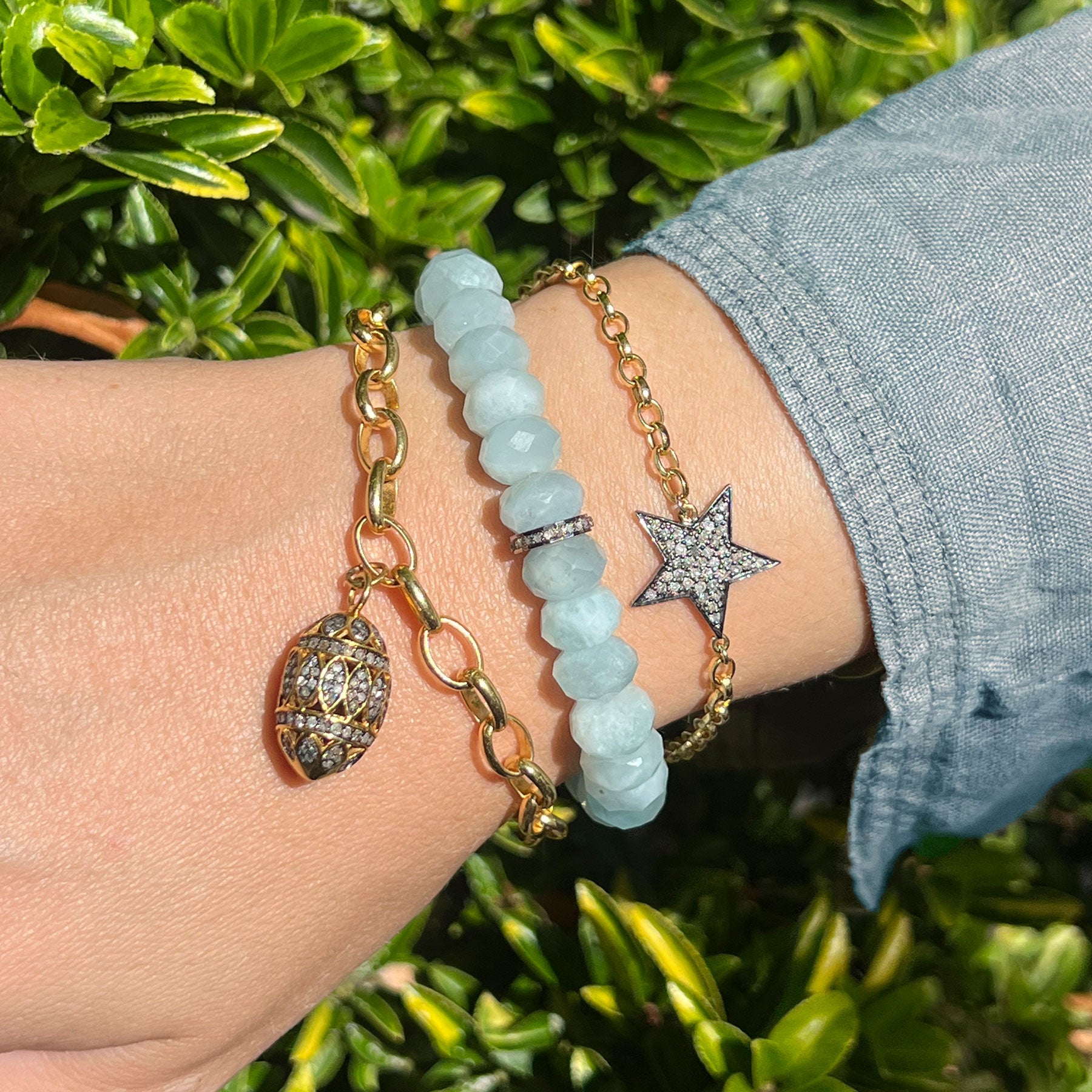 Diamond Rondelle & Aquamarine Bead Bracelet