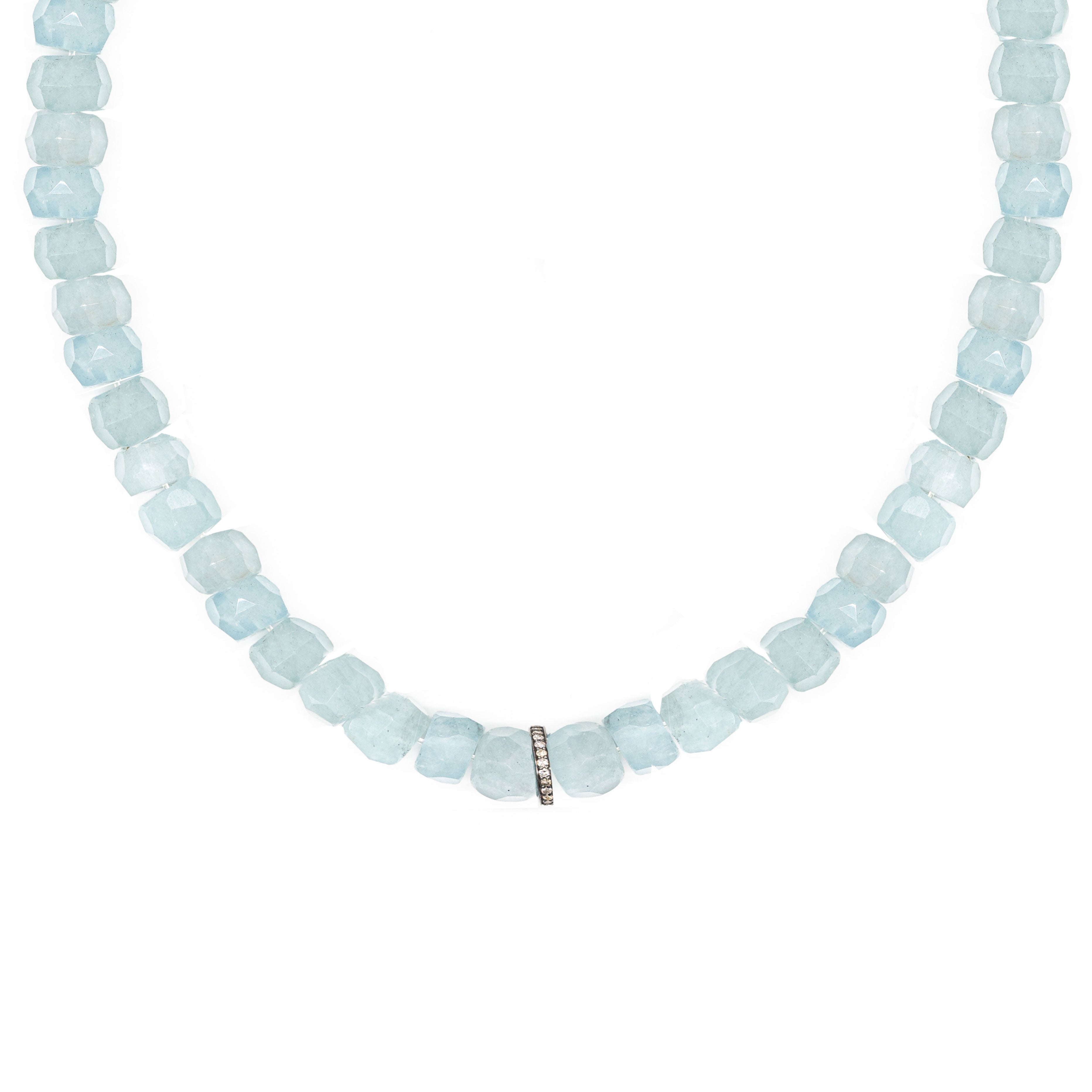 Diamond Rondelle & Aquamarine Bead Necklace