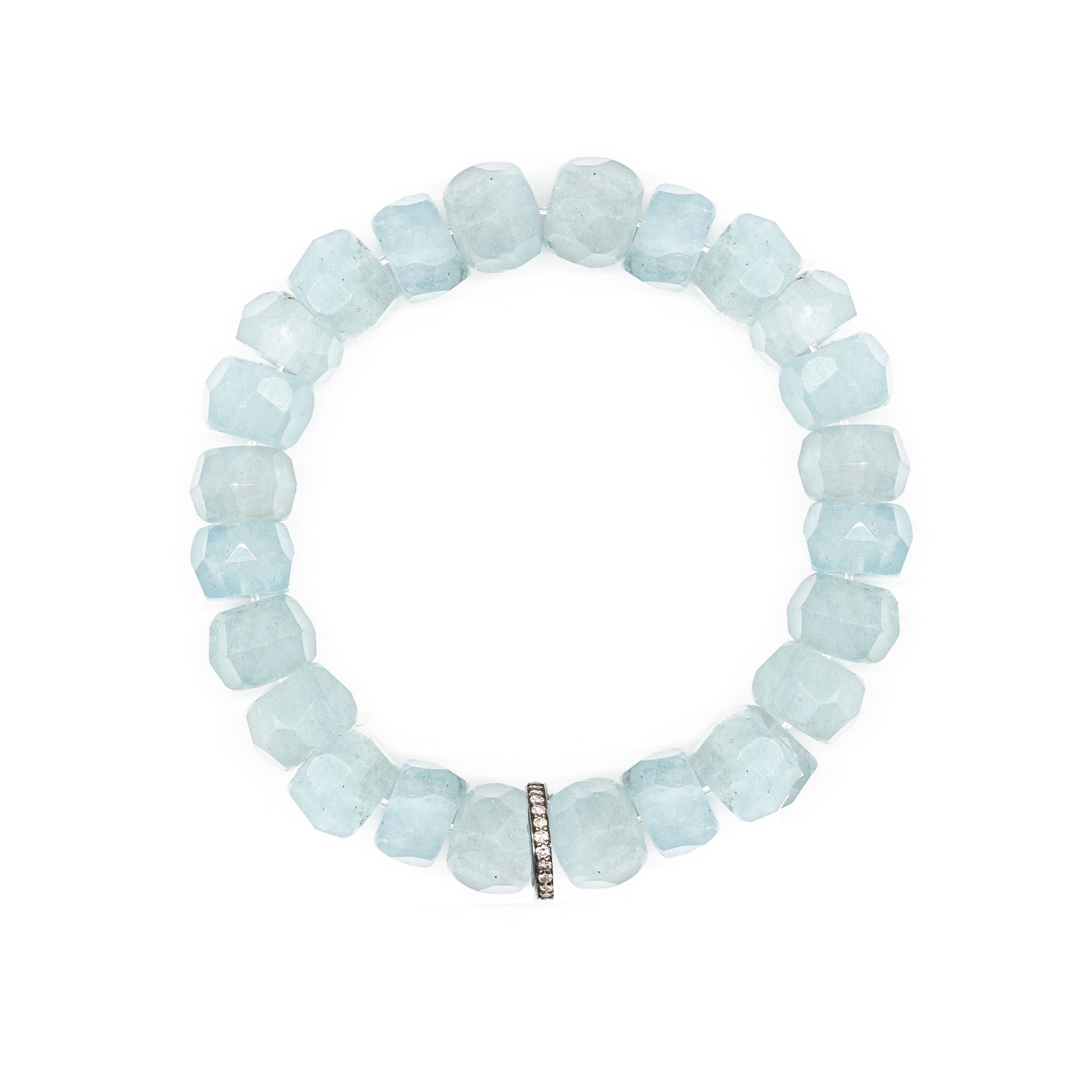 Diamond Rondelle & Aquamarine Bead Bracelet