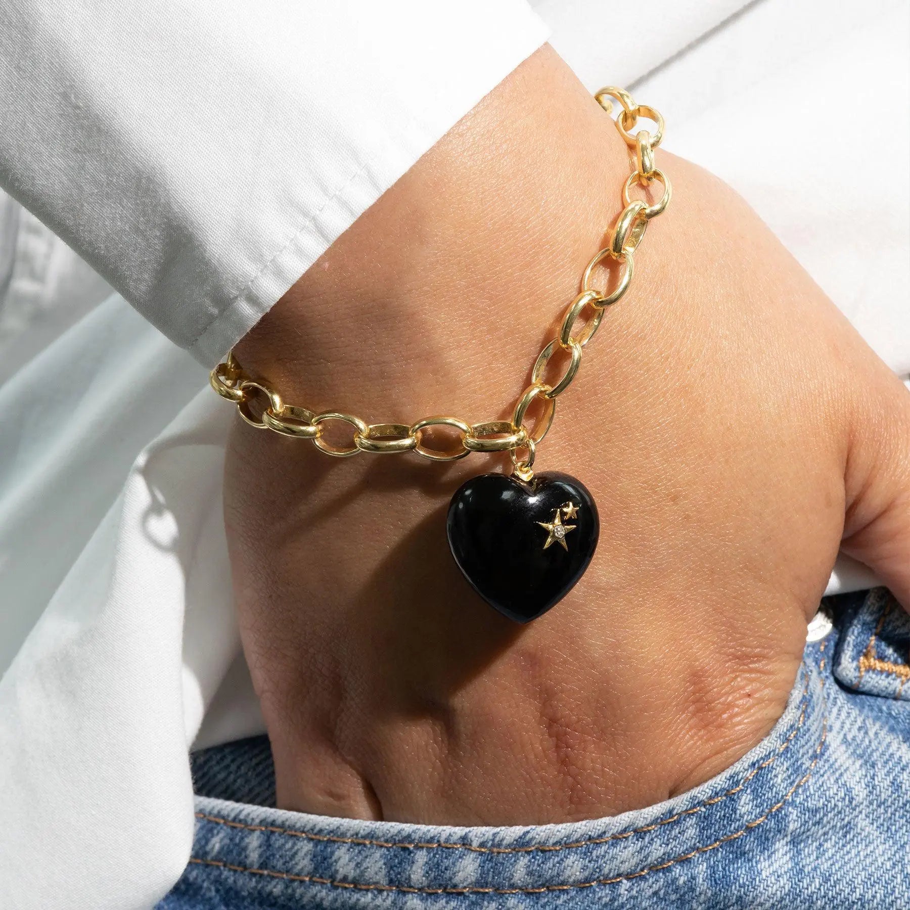 Diamond & Onyx Chunky Heart Bracelet