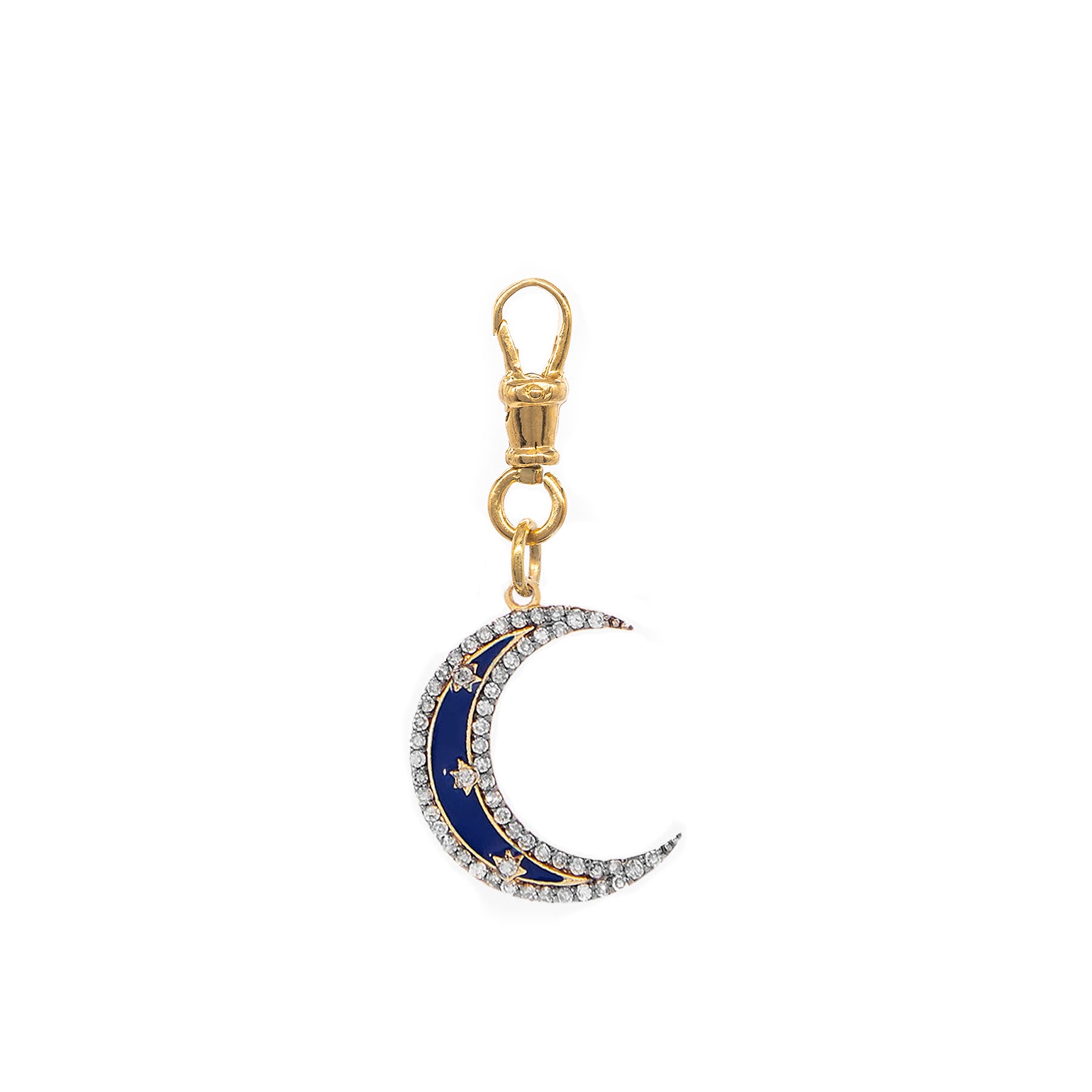 Diamond & Blue Enamel Crescent Moon Pendant