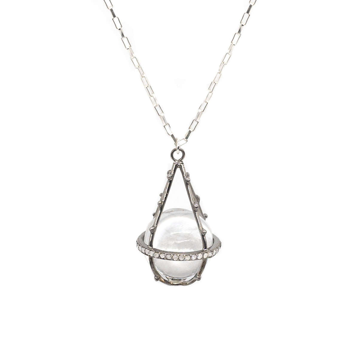 Diamond Silver Crystal Ball Necklace – Mystical Pendant – Kirstie 