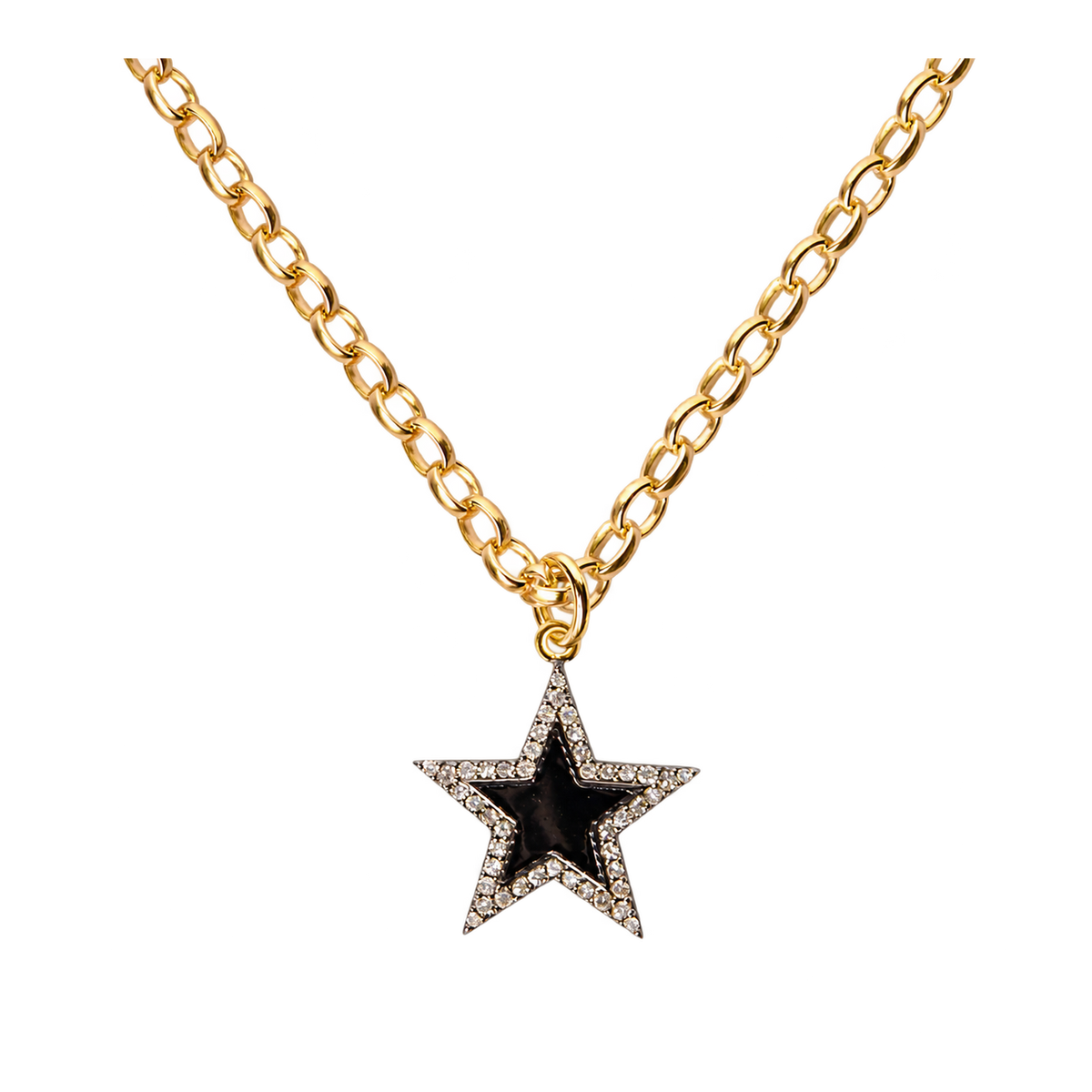 Diamond & Black Enamel Chunky Star Necklace