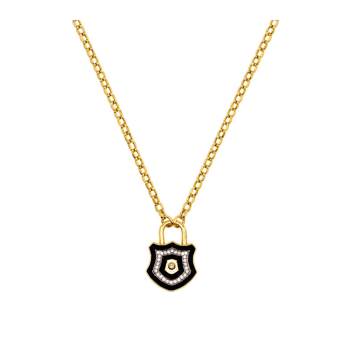 Diamond & Black Enamel Mini Lock Necklace