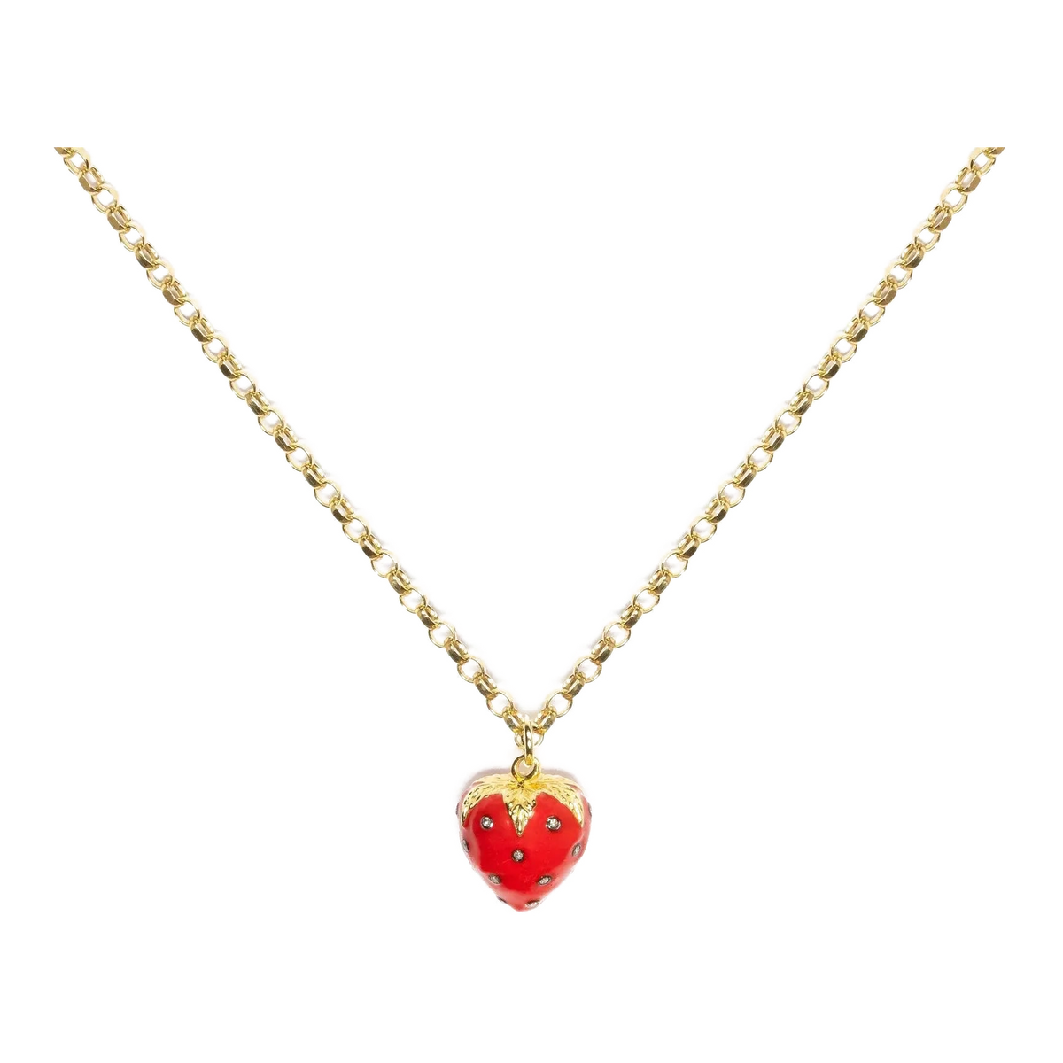 Diamond & Red Enamel Strawberry Necklace