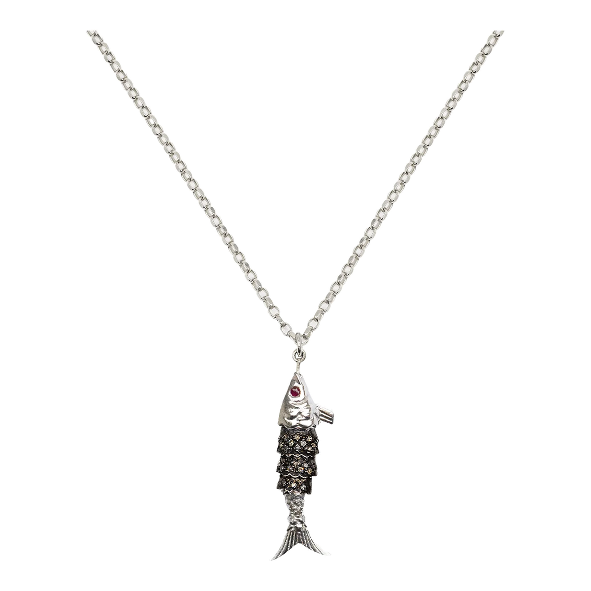 Diamond & Silver, Ruby Fish Necklace