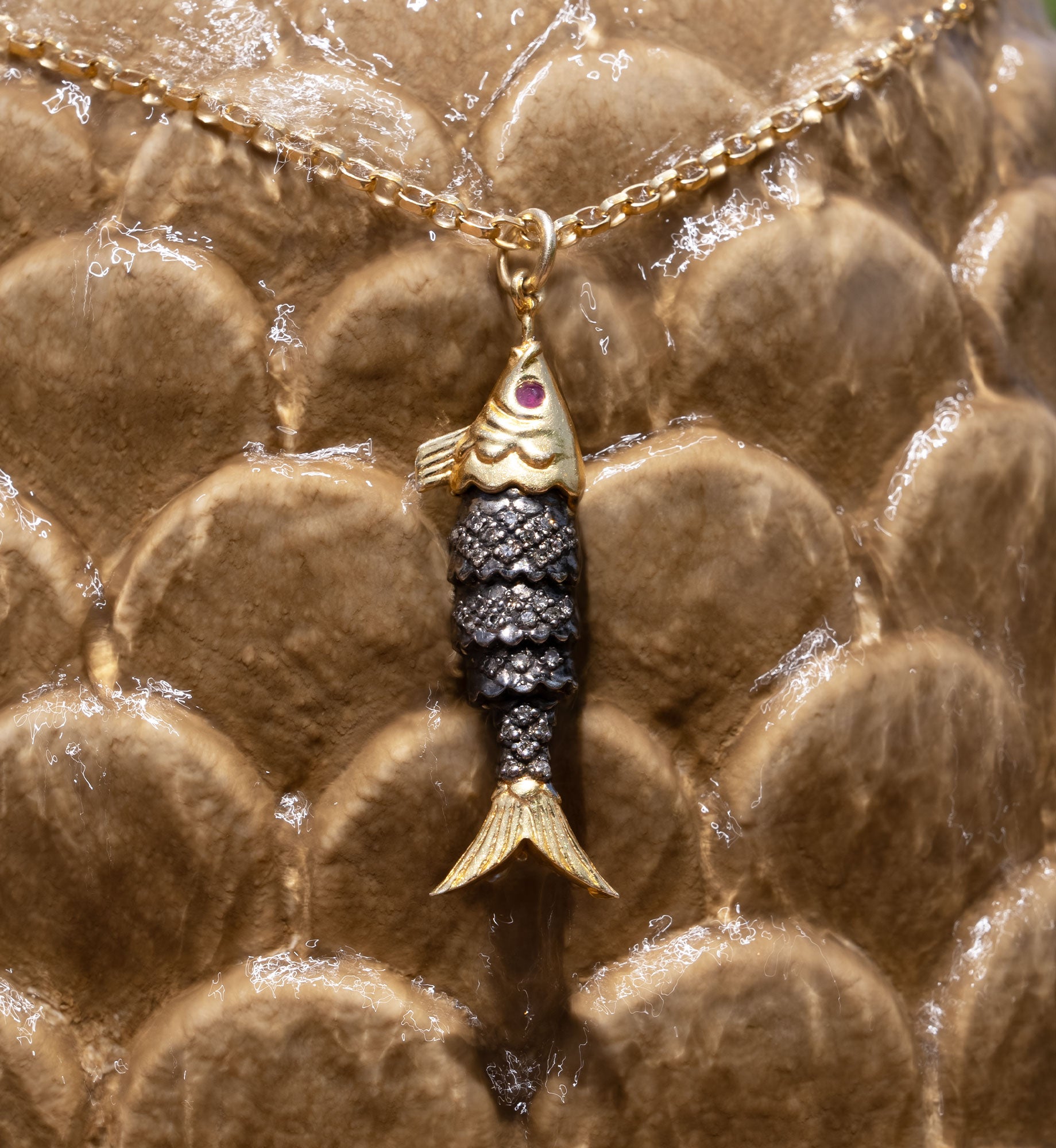 Diamond & Ruby Fish Pendant