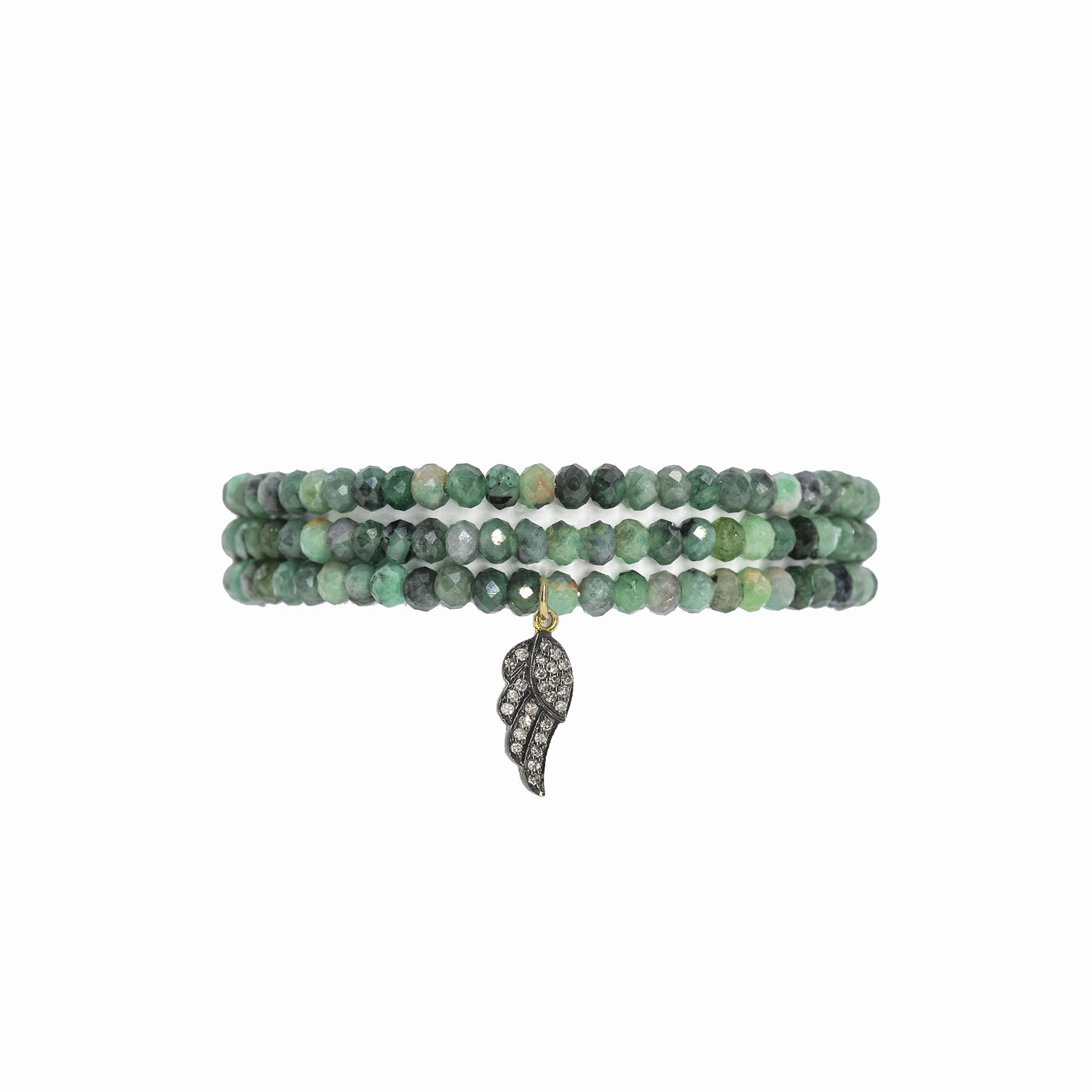 Diamond & Emerald Triple Wrap Bead Bracelet