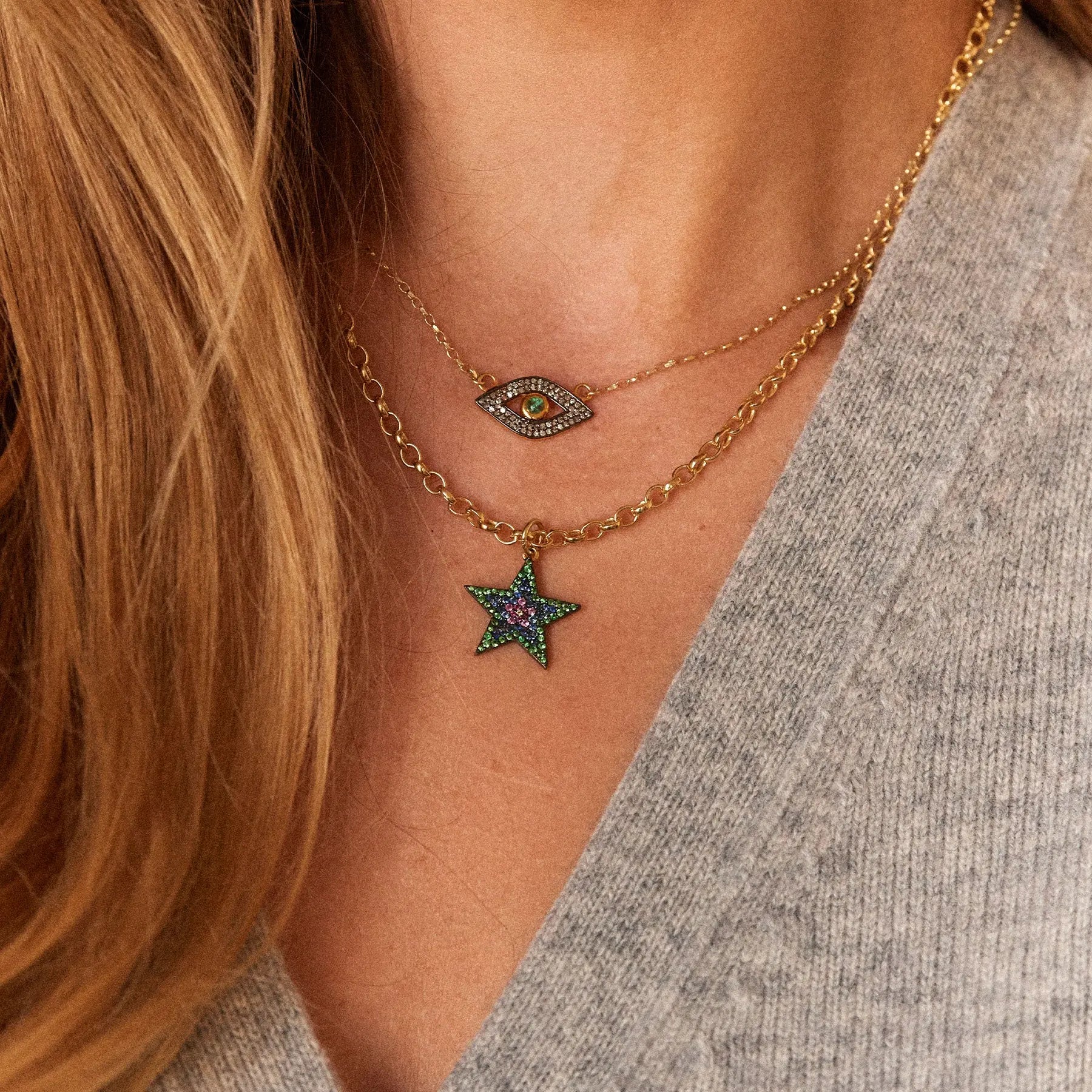 Rainbow Sapphire Chunky Star Necklace