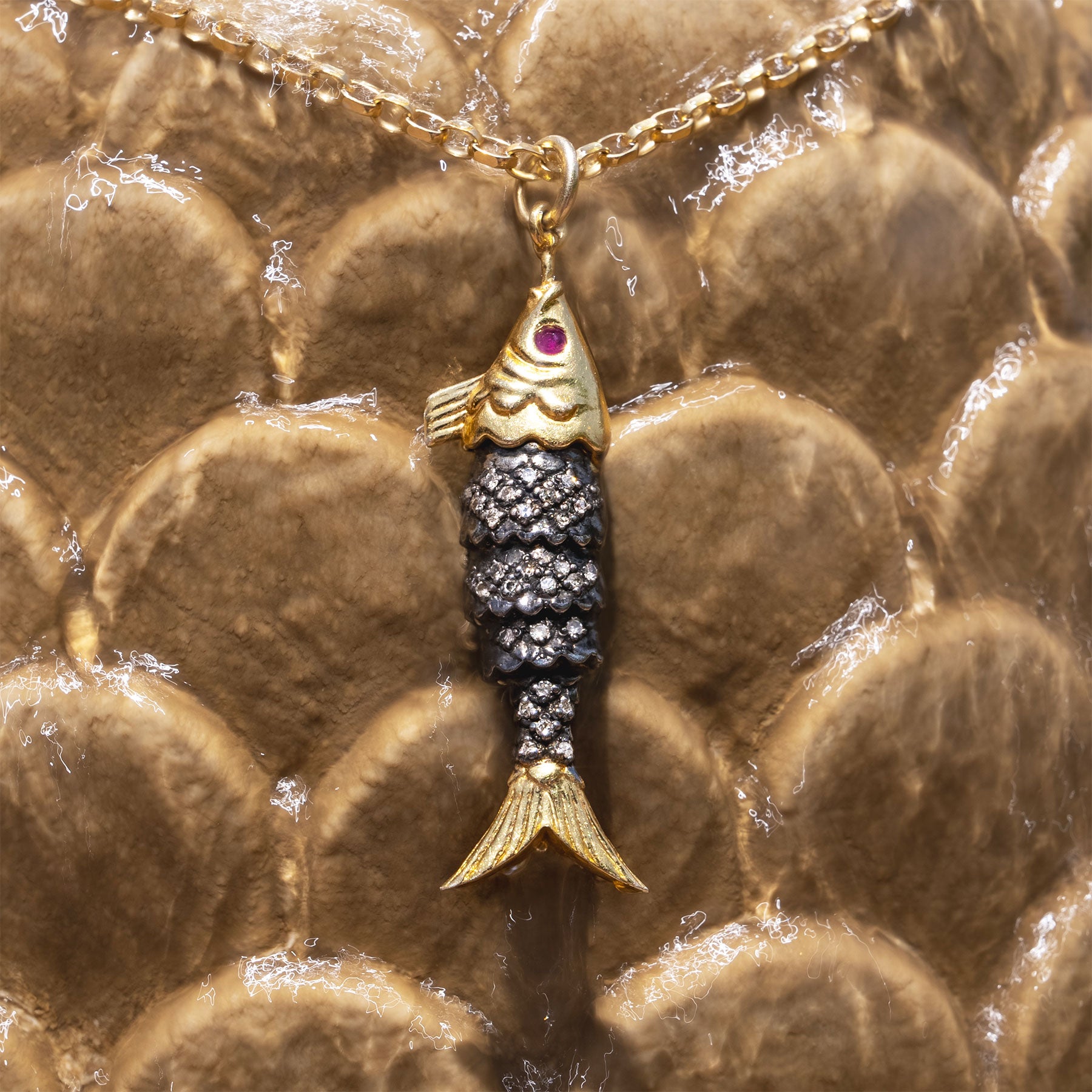 Diamond & Ruby Fish Necklace