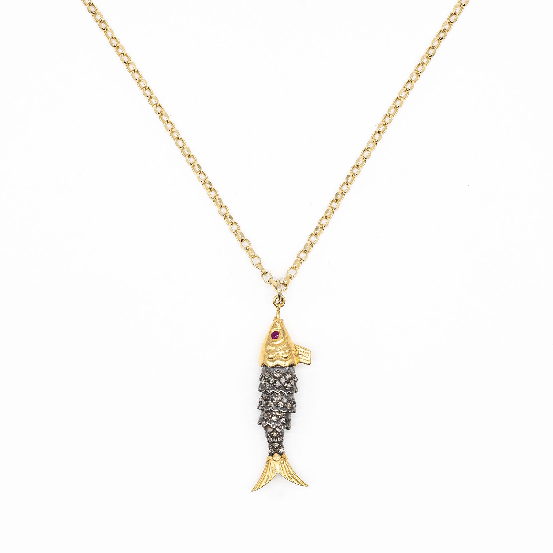 Diamond & Ruby Fish Necklace