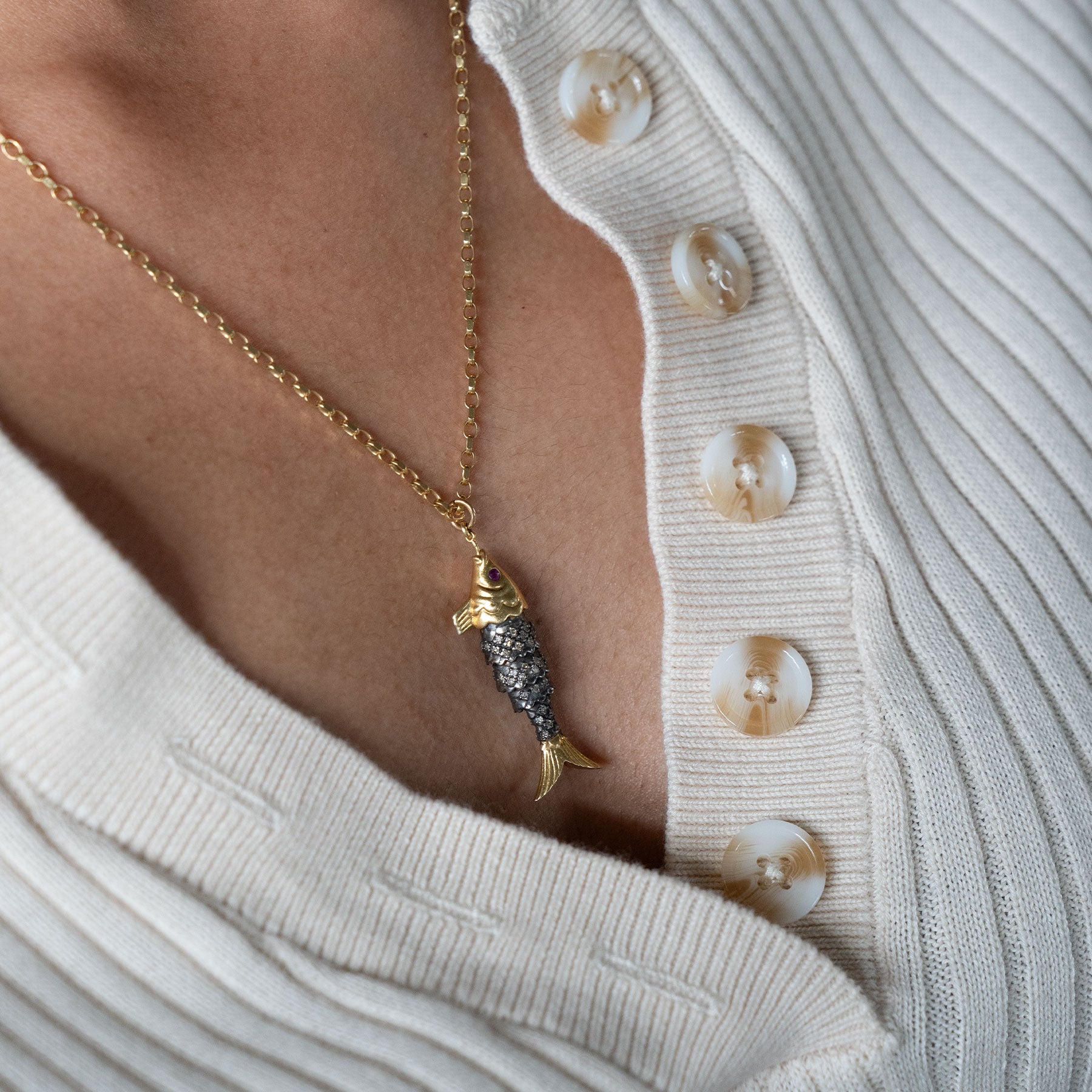 Diamond & Ruby Fish Necklace