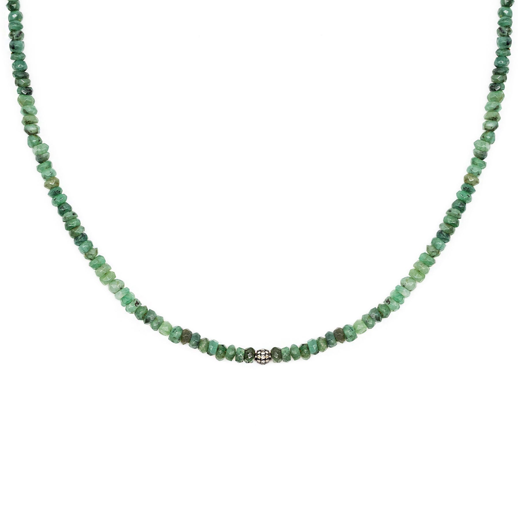 Diamond Ball & Graduated Emerald Bead Necklace