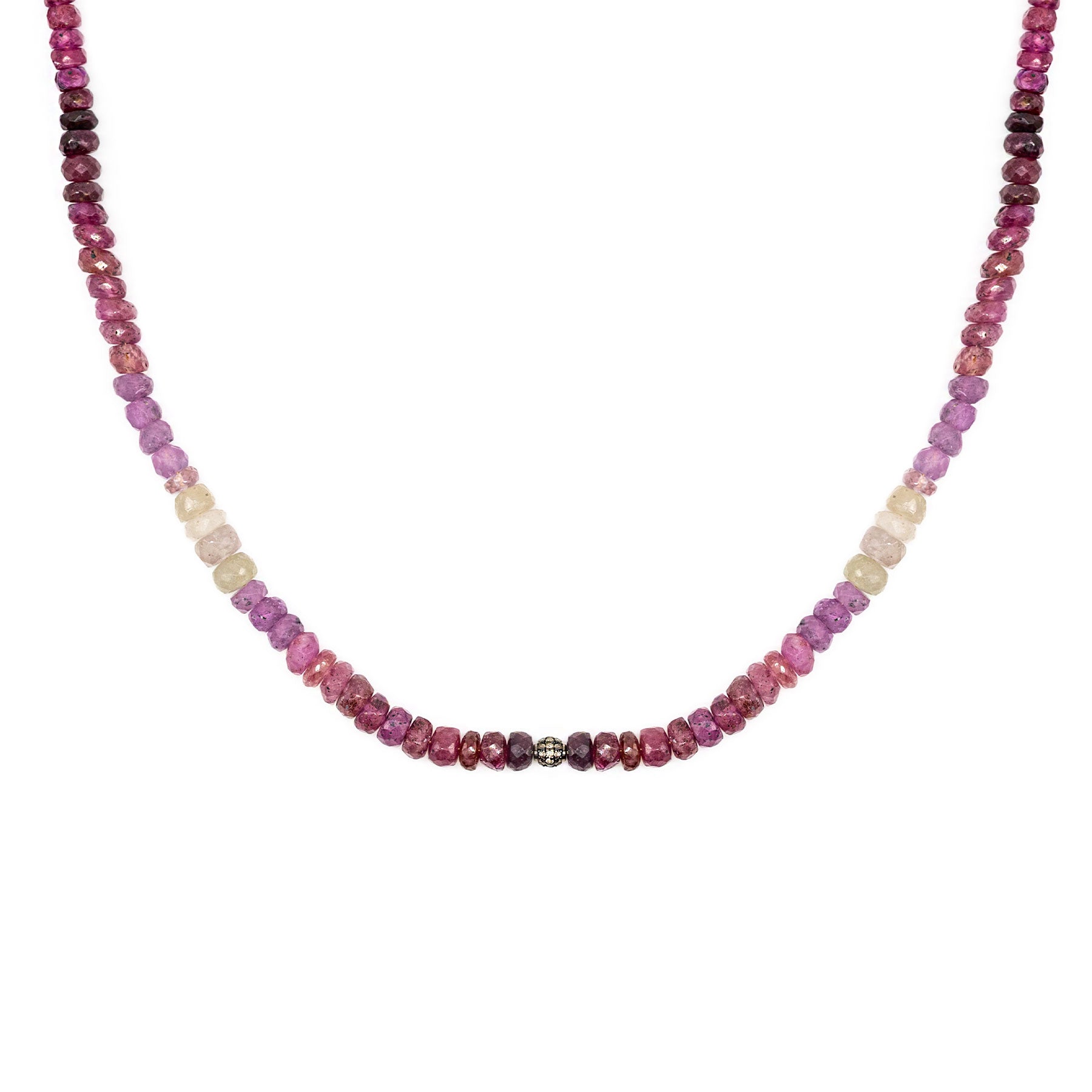 Diamond Ball & Graduated Ruby Bead Necklace