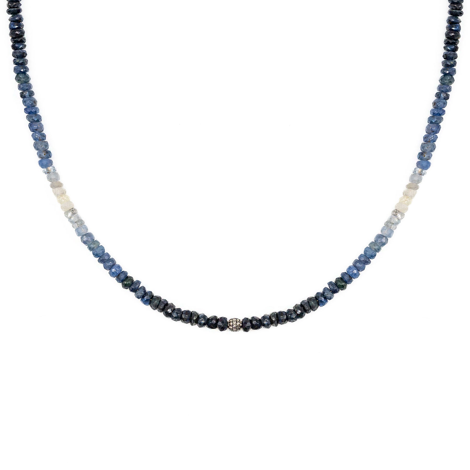 Diamond Ball & Graduated Sapphire Bead Necklace