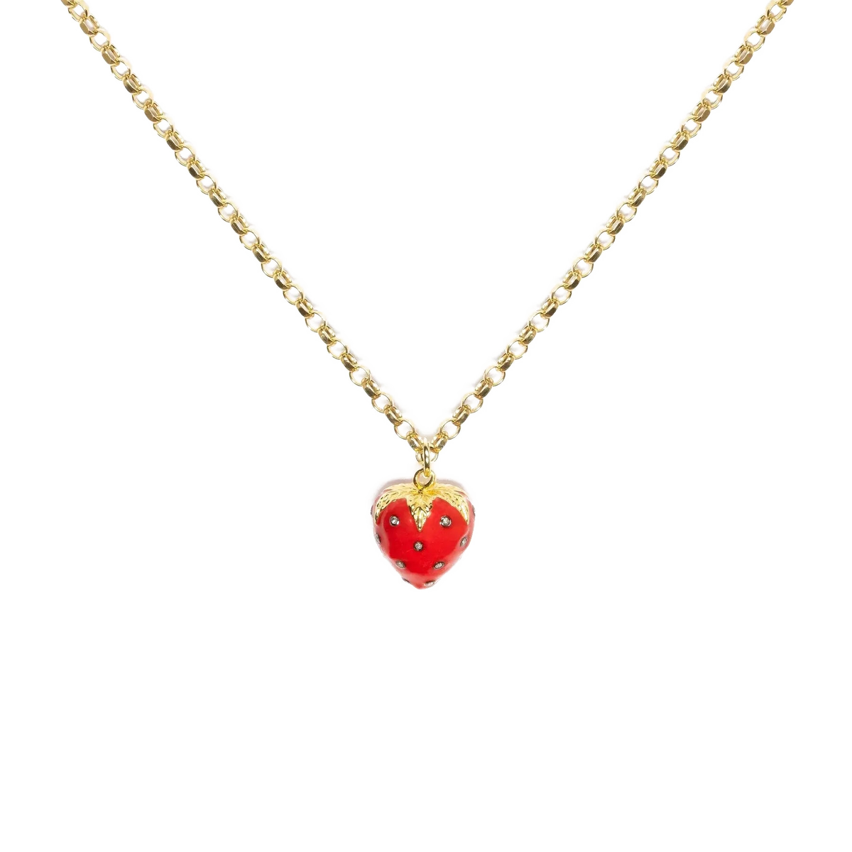 Diamond & Red Enamel Strawberry Necklace