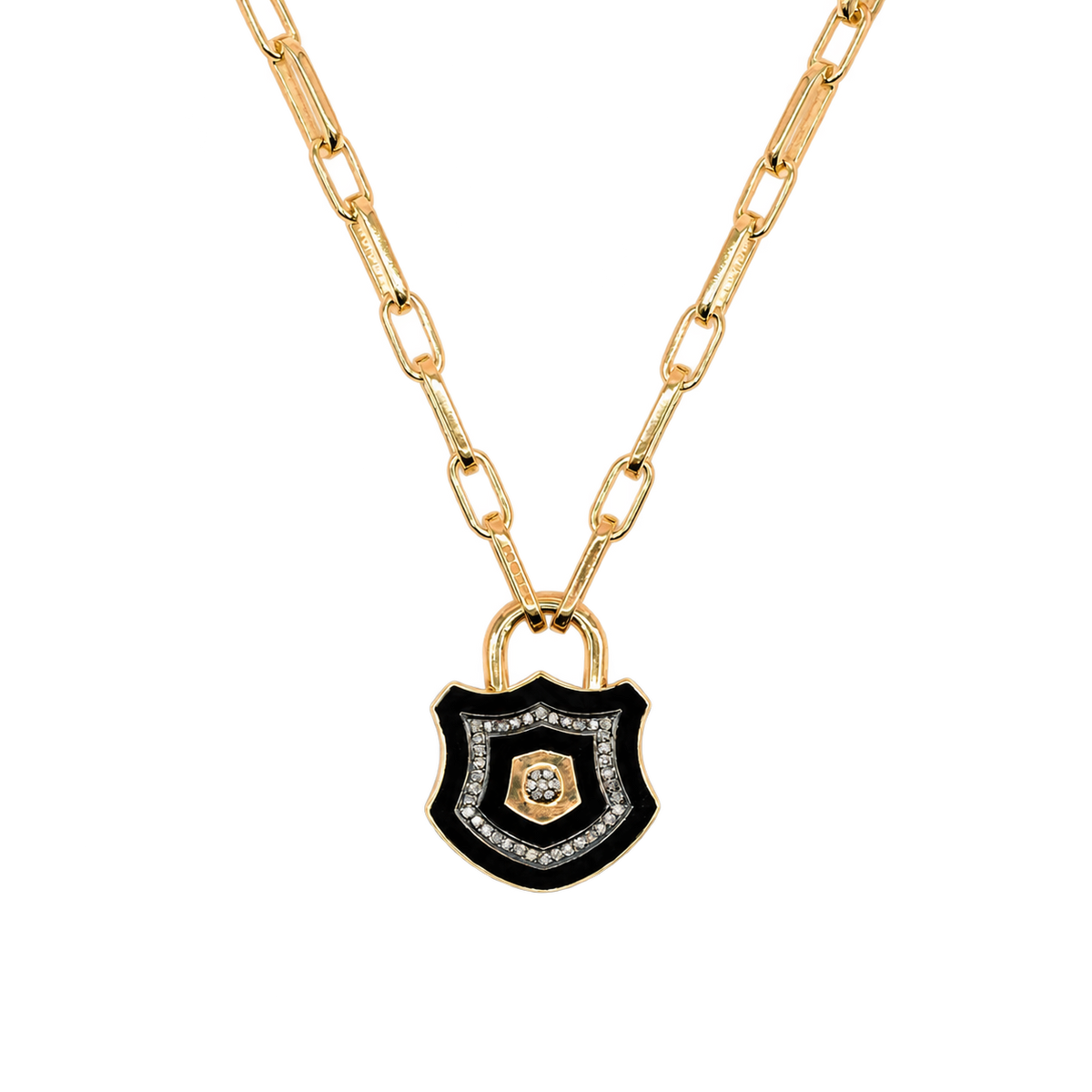Diamond & Black Enamel Chunky Lock Necklace