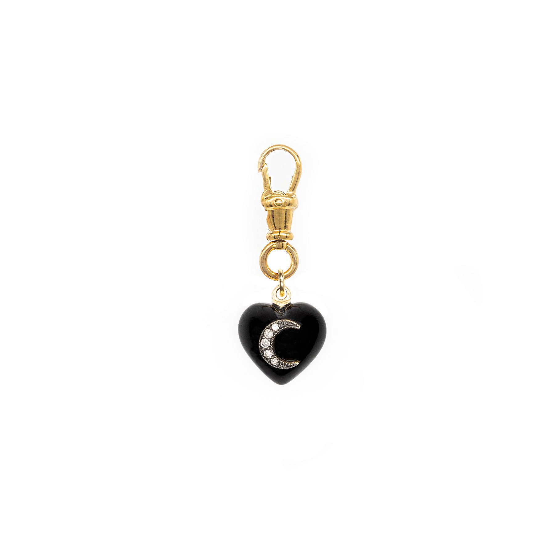 Diamond Moon & Black Onyx Mini Heart Pendant