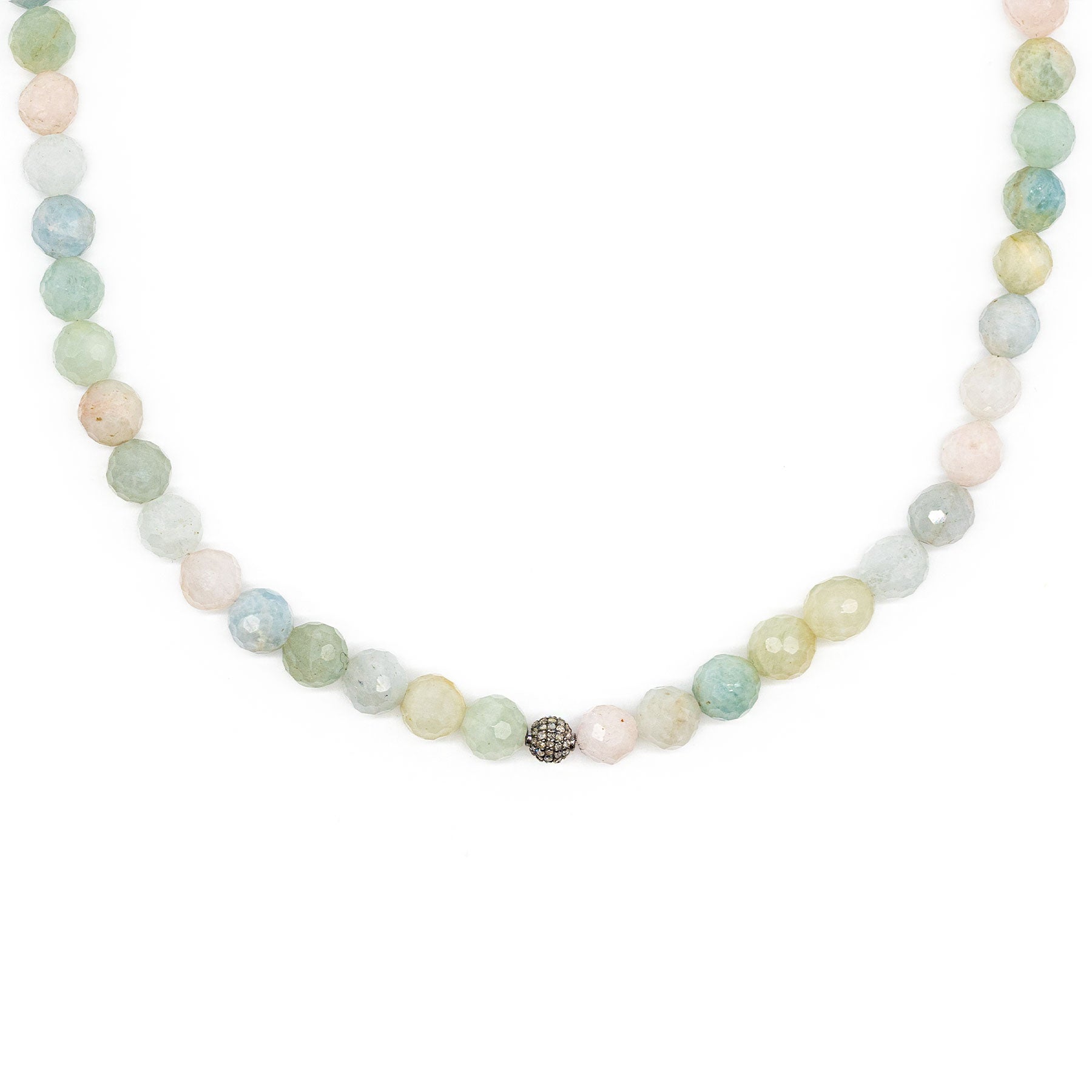 Diamond Ball & Pastel Morganite Bead Necklace
