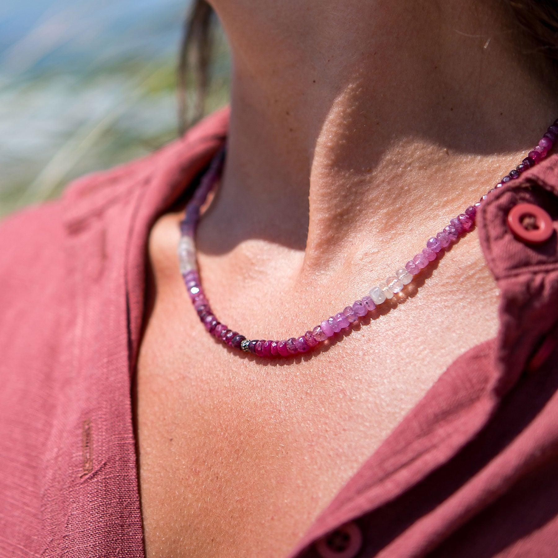 Diamond Ball & Graduated Ruby Bead Necklace