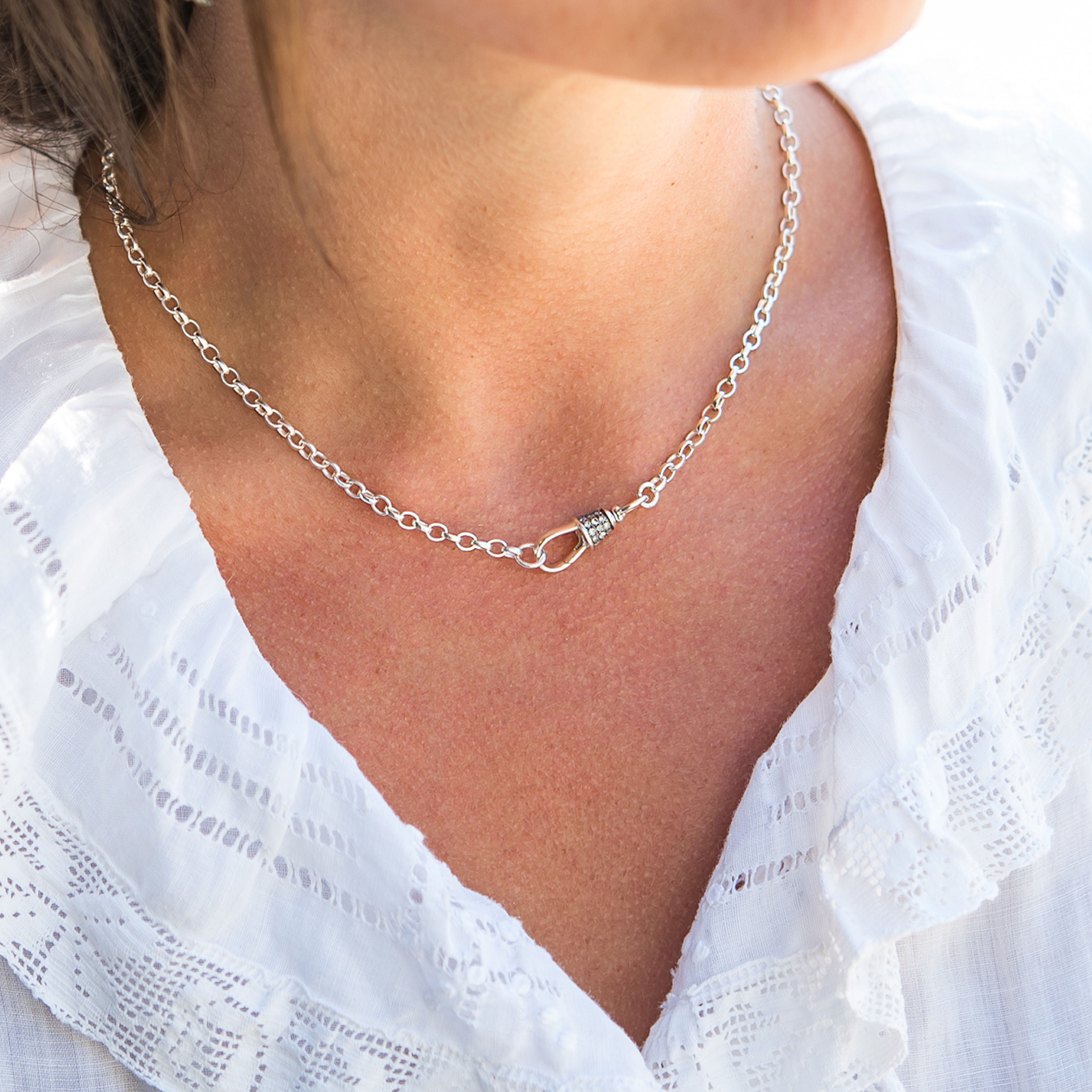 Diamond Silver Albert Swivel Necklace