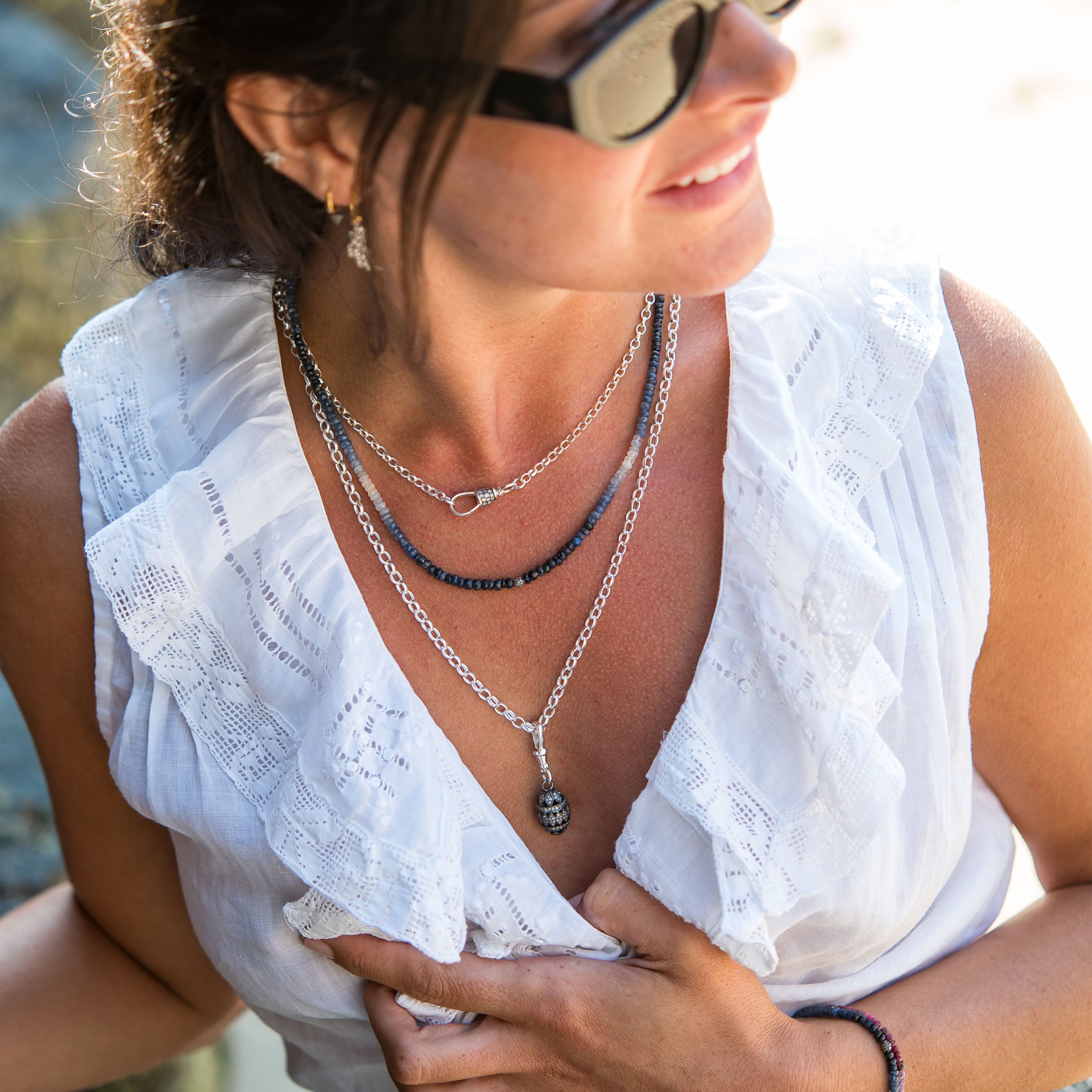 Diamond Silver Albert Swivel Necklace