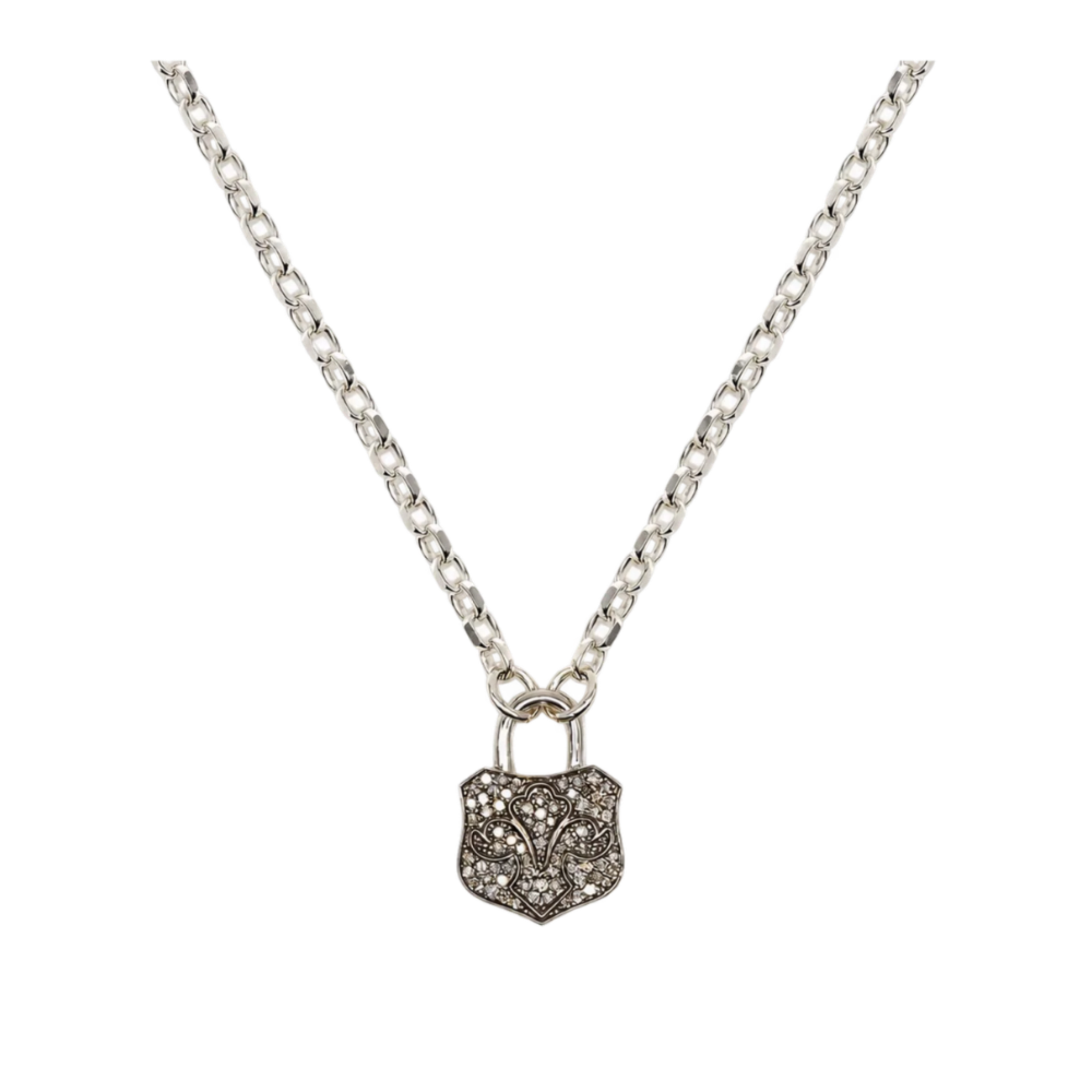 Diamond & Silver Chunky Lock Necklace