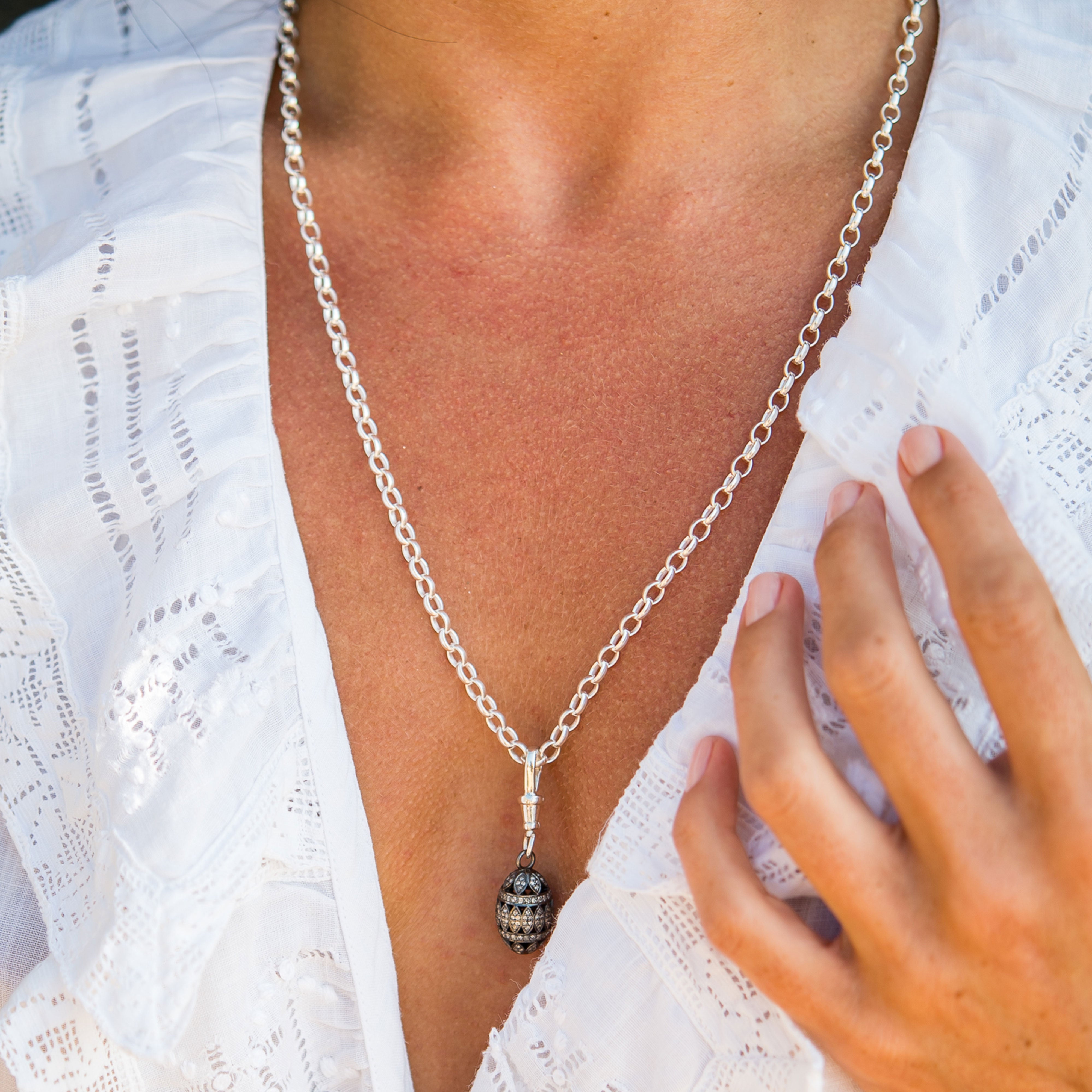 Diamond Silver Egg Necklace
