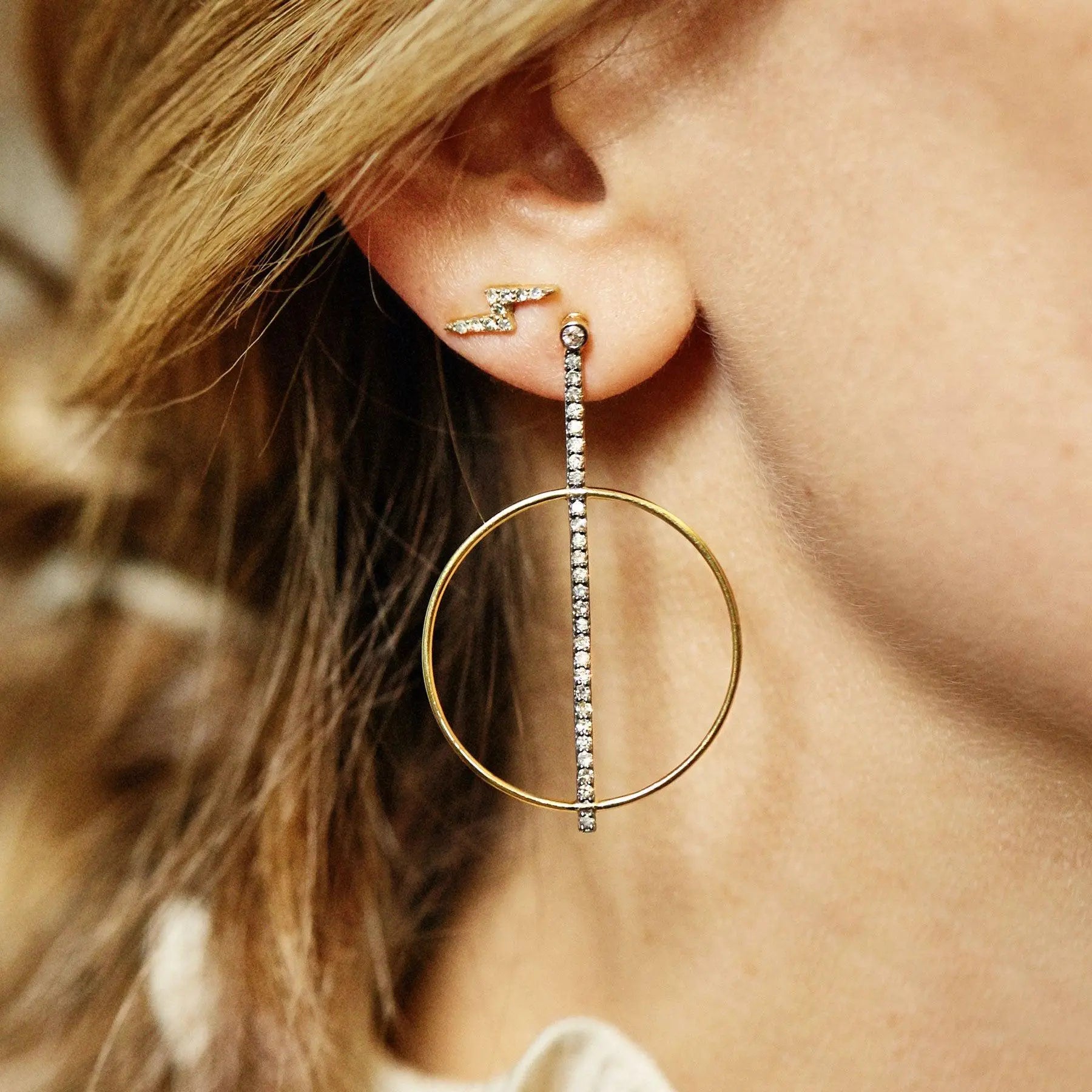 Diamond Bar and Hoop Earrings