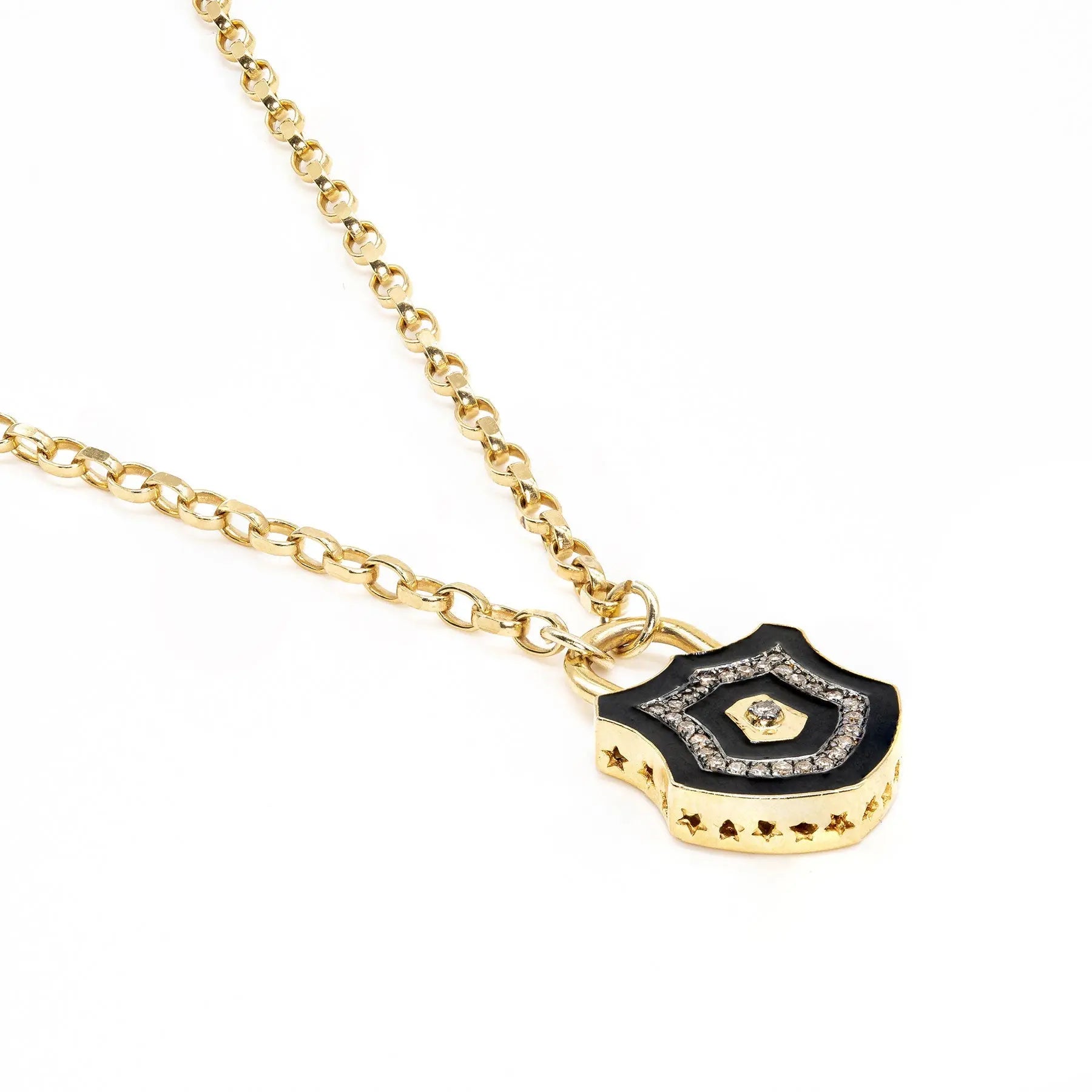 Diamond & Black Enamel Mini Lock Necklace