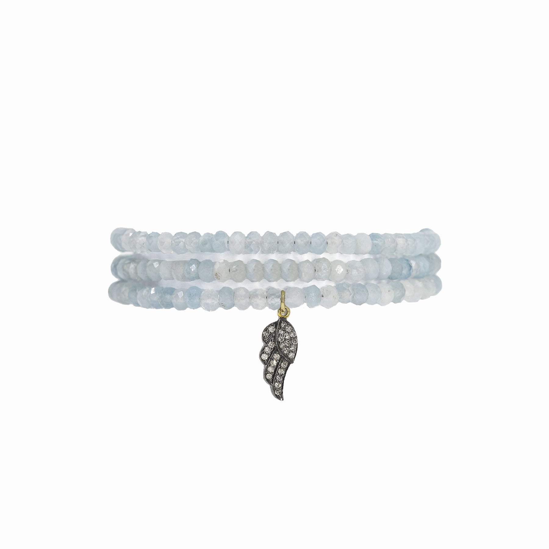 Diamond & Aquamarine Triple Wrap Bead Bracelet