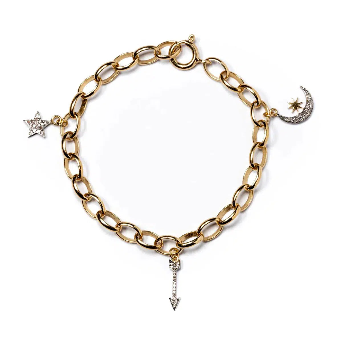 Diamond Moon & Stars Charm Bracelet