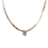 Diamond Heart & Orange Moonstone Bead Necklace
