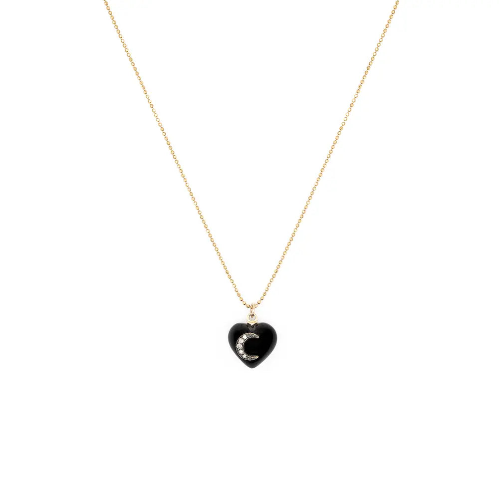 Diamond & Onyx Mini Heart Necklace