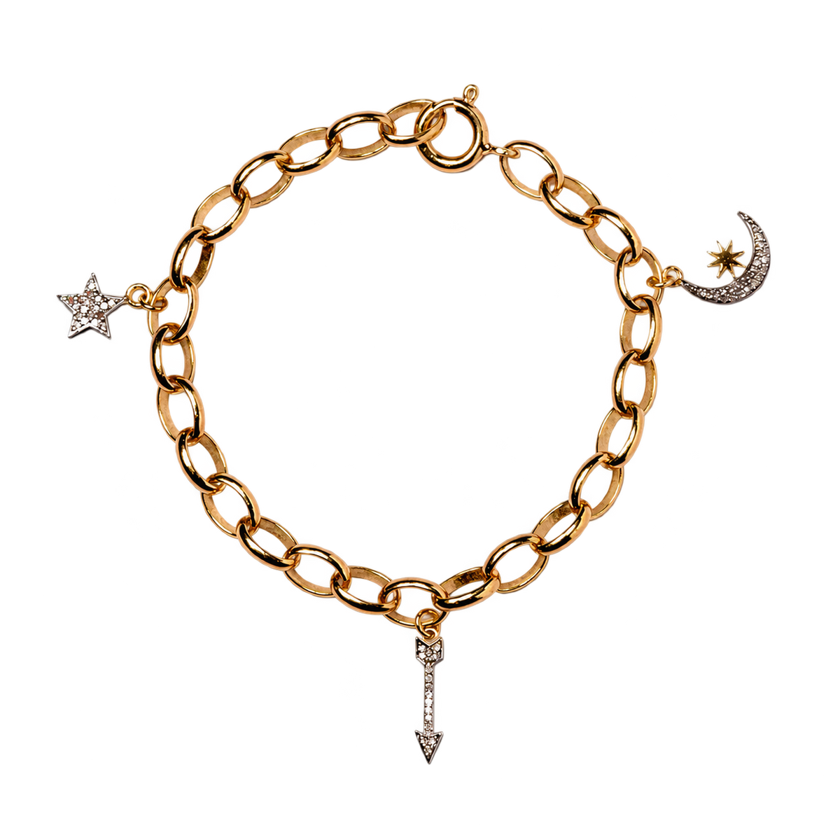 Diamond Moon & Stars Charm Bracelet