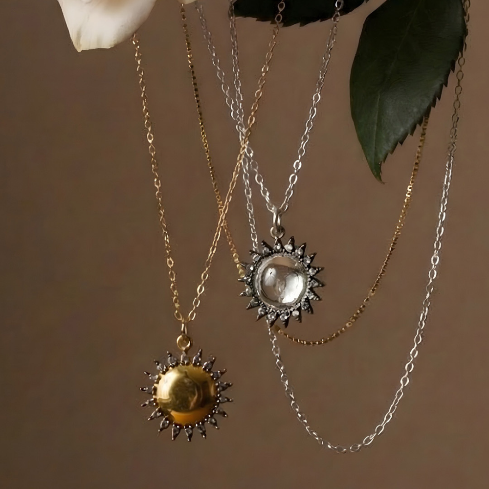Diamond and Silver Brilliant Sun Necklace