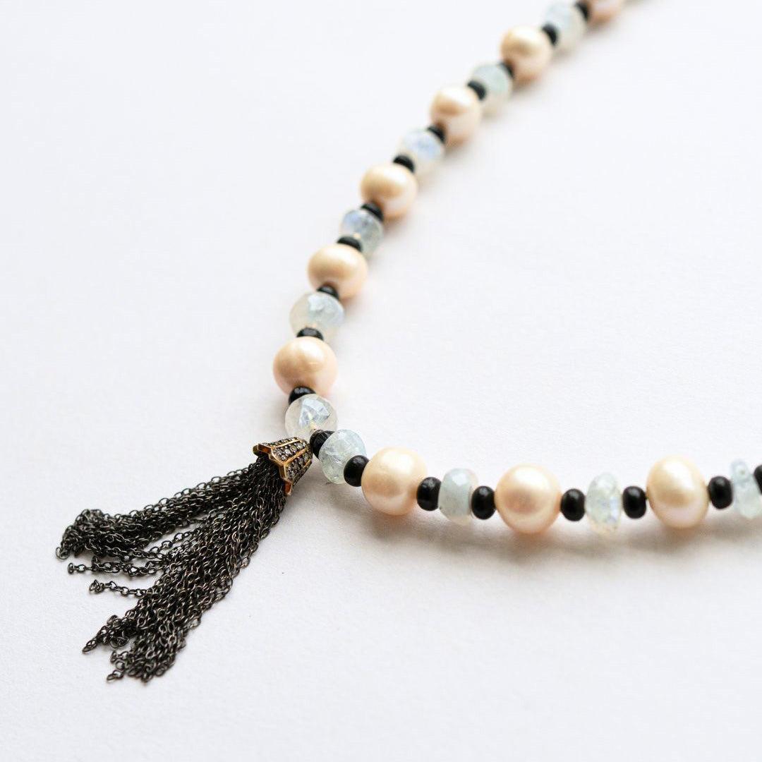 Moonstone, Pearl & Tassel Necklace