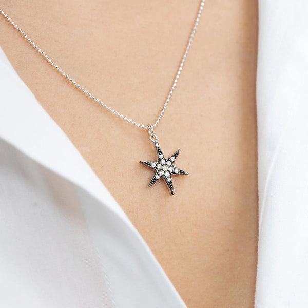 Diamond Silver Cosmic Star Necklace