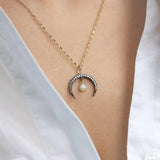 Diamond Horn & Pearl Drop Necklace
