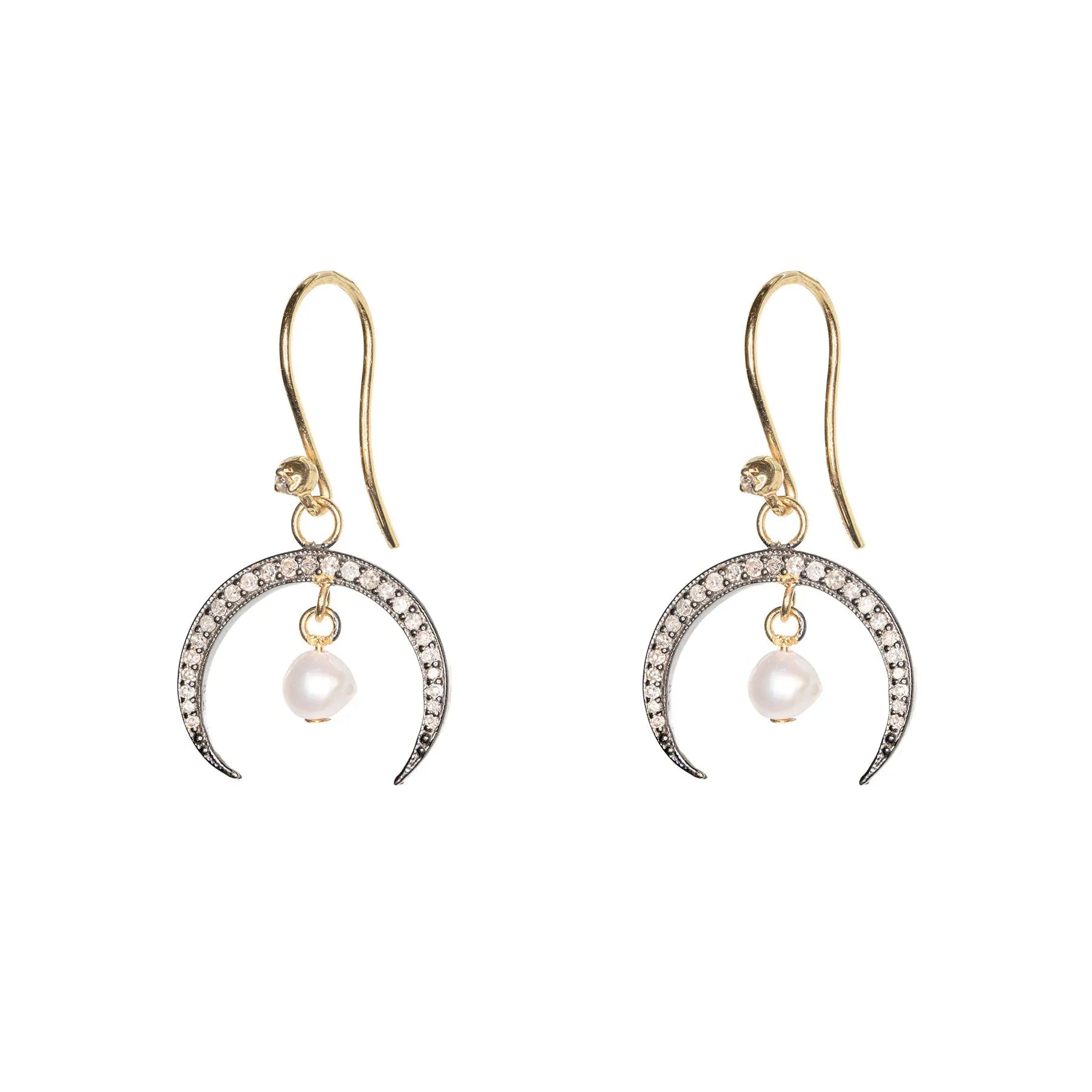 Diamond Horn & Pearl Drop Earrings