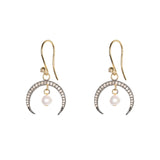 Diamond Horn & Pearl Drop Earrings
