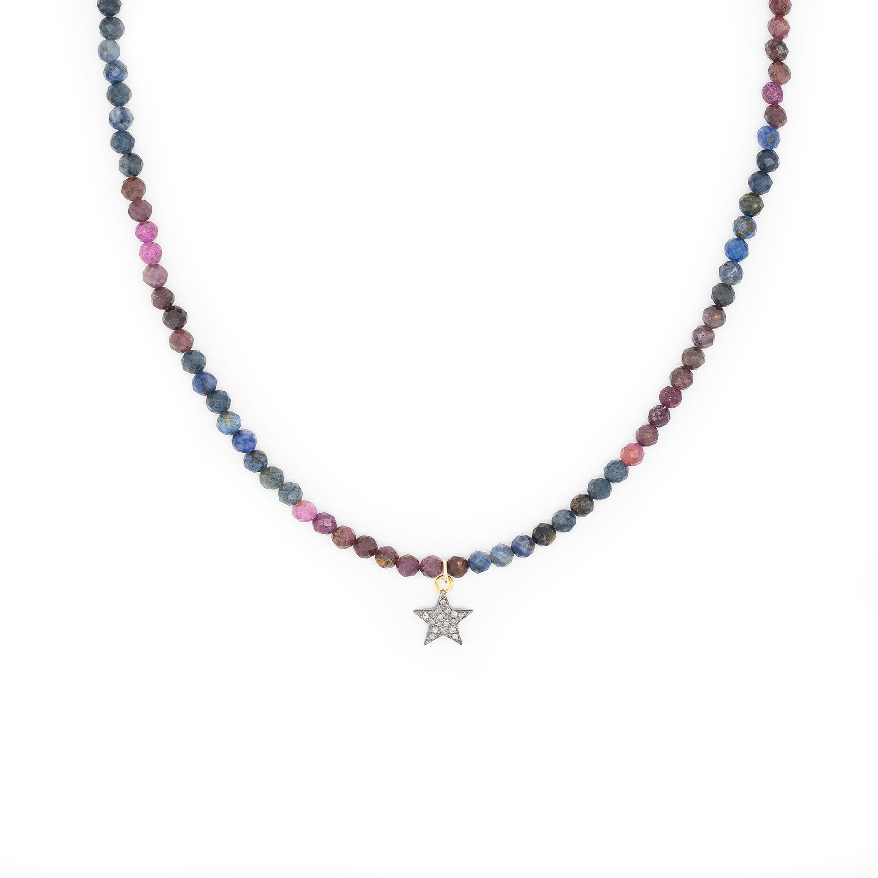 Diamond Star Ruby Sapphire Bead Necklace