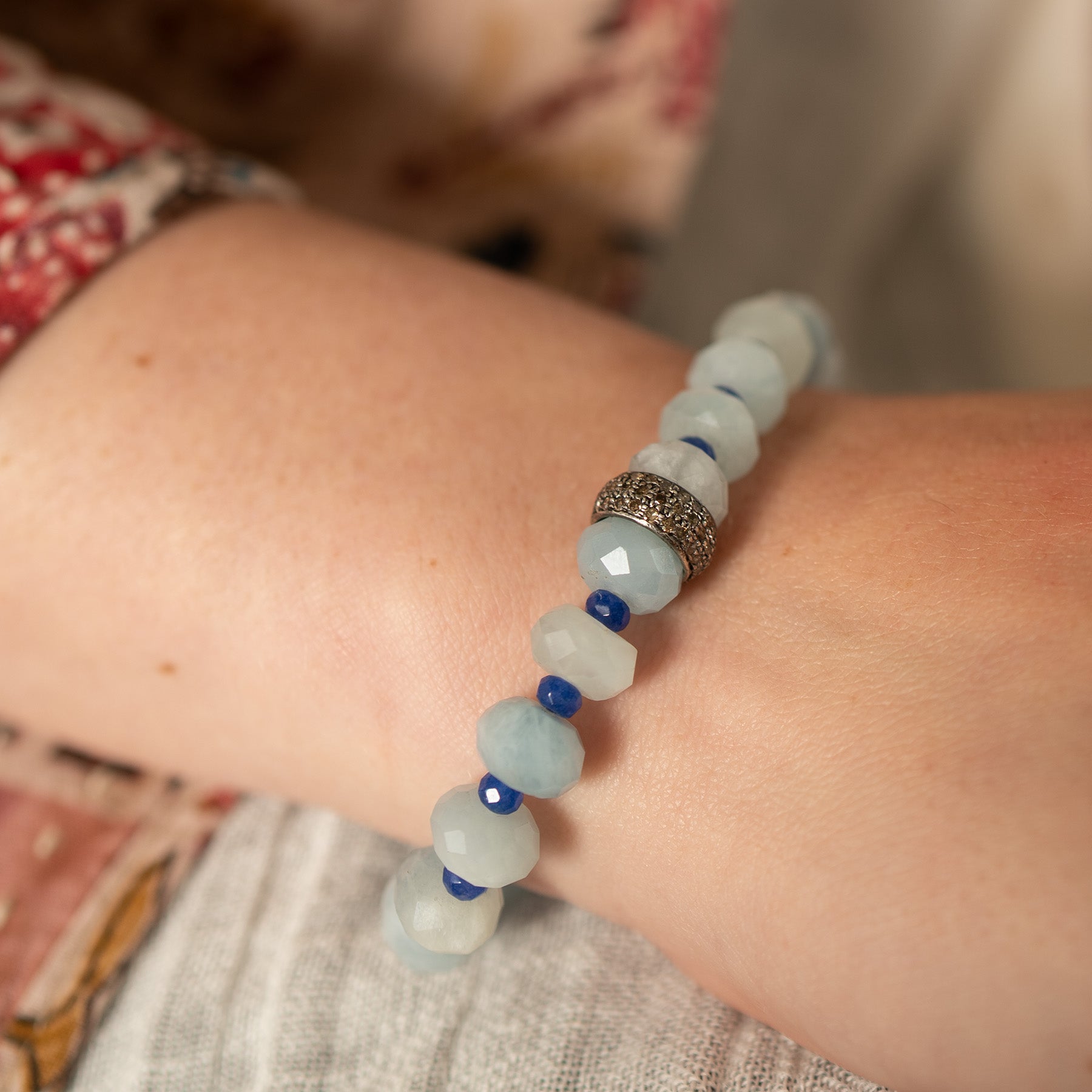 Aquamarine & Vintage Glass Bracelet