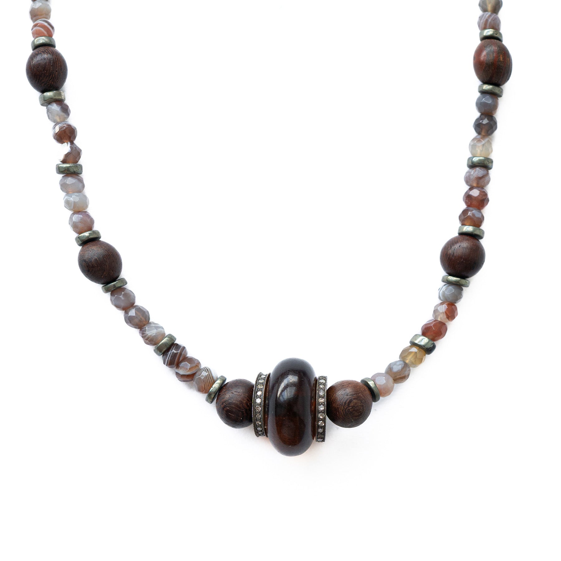 Botswana Agate & Wooden Bead Necklace